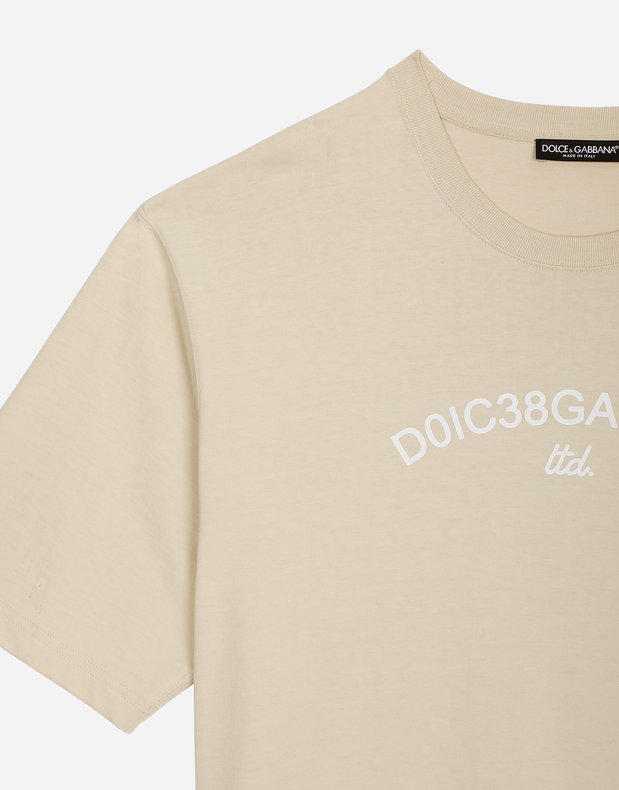 Shop Dolce & Gabbana Cotton T-shirt With Dolce&gabbana Logo In ベージュ