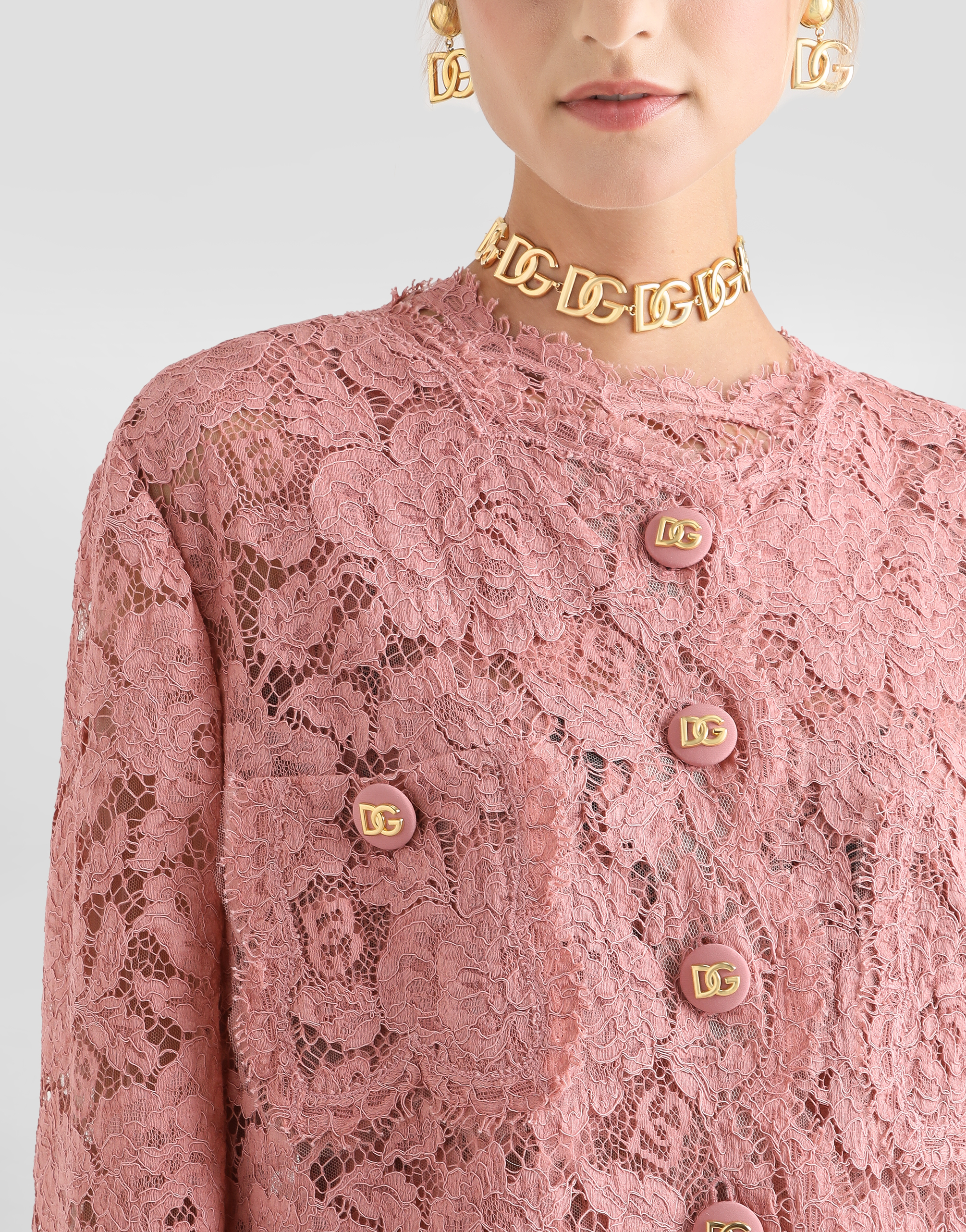 Dolce & Gabbana Collarless Lace Floral Patch Pockets Coat