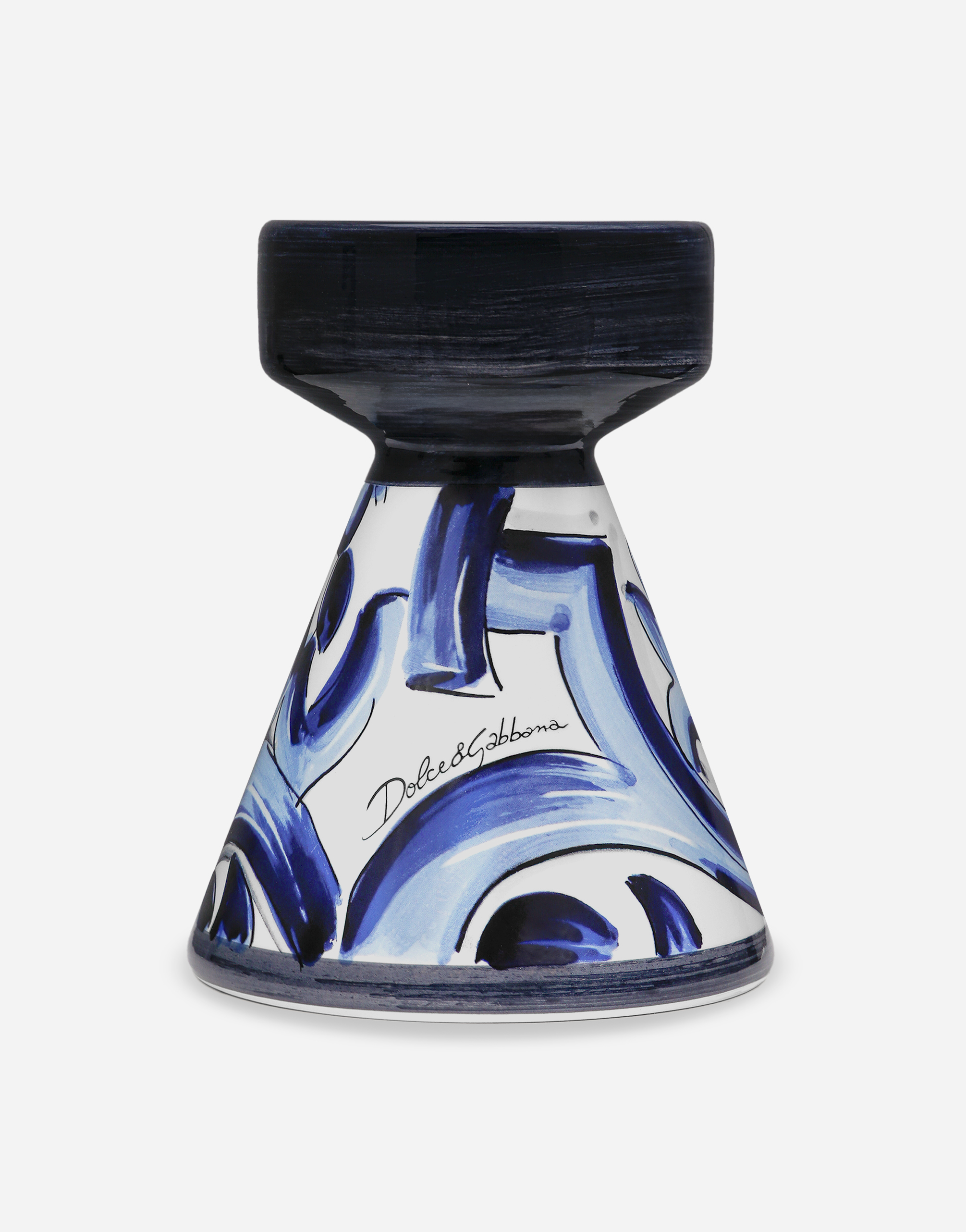 Dolce & Gabbana Small Ceramic Candle Holder In Blue