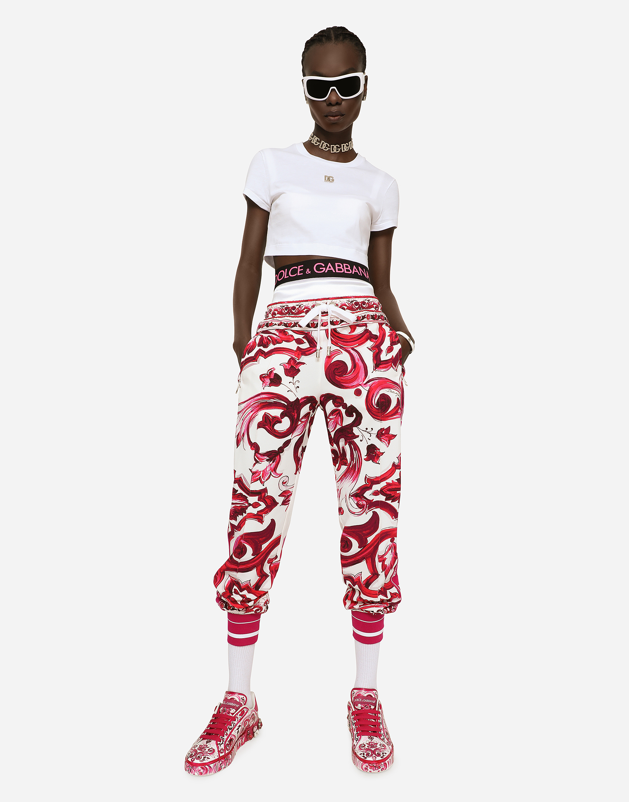 DOLCE & GABBANA MAJOLICA-PRINT CADY JOGGING PANTS
