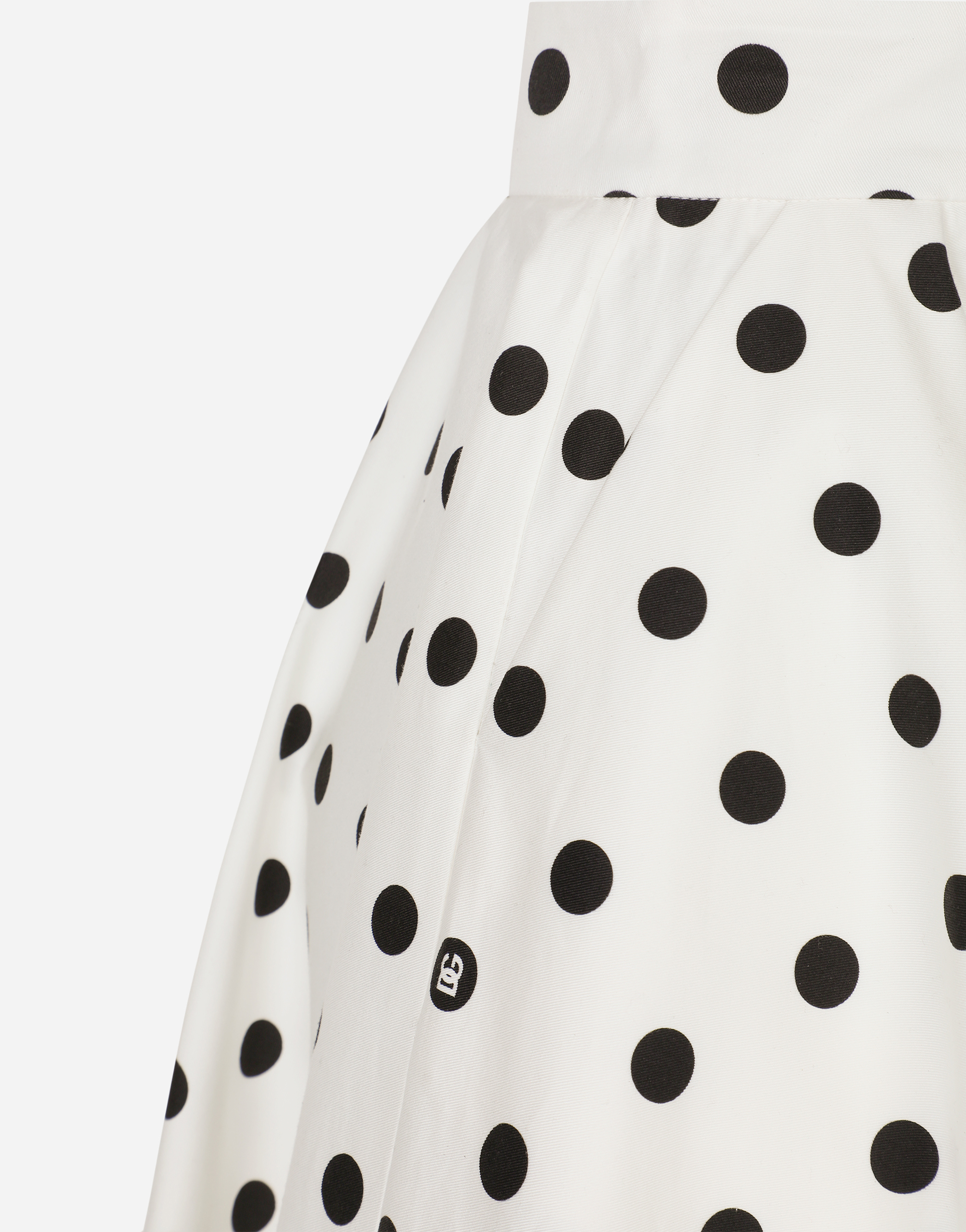 Shop Dolce & Gabbana Cotton Drill Calf-length Circle Skirt With Polka-dot Print In プリ