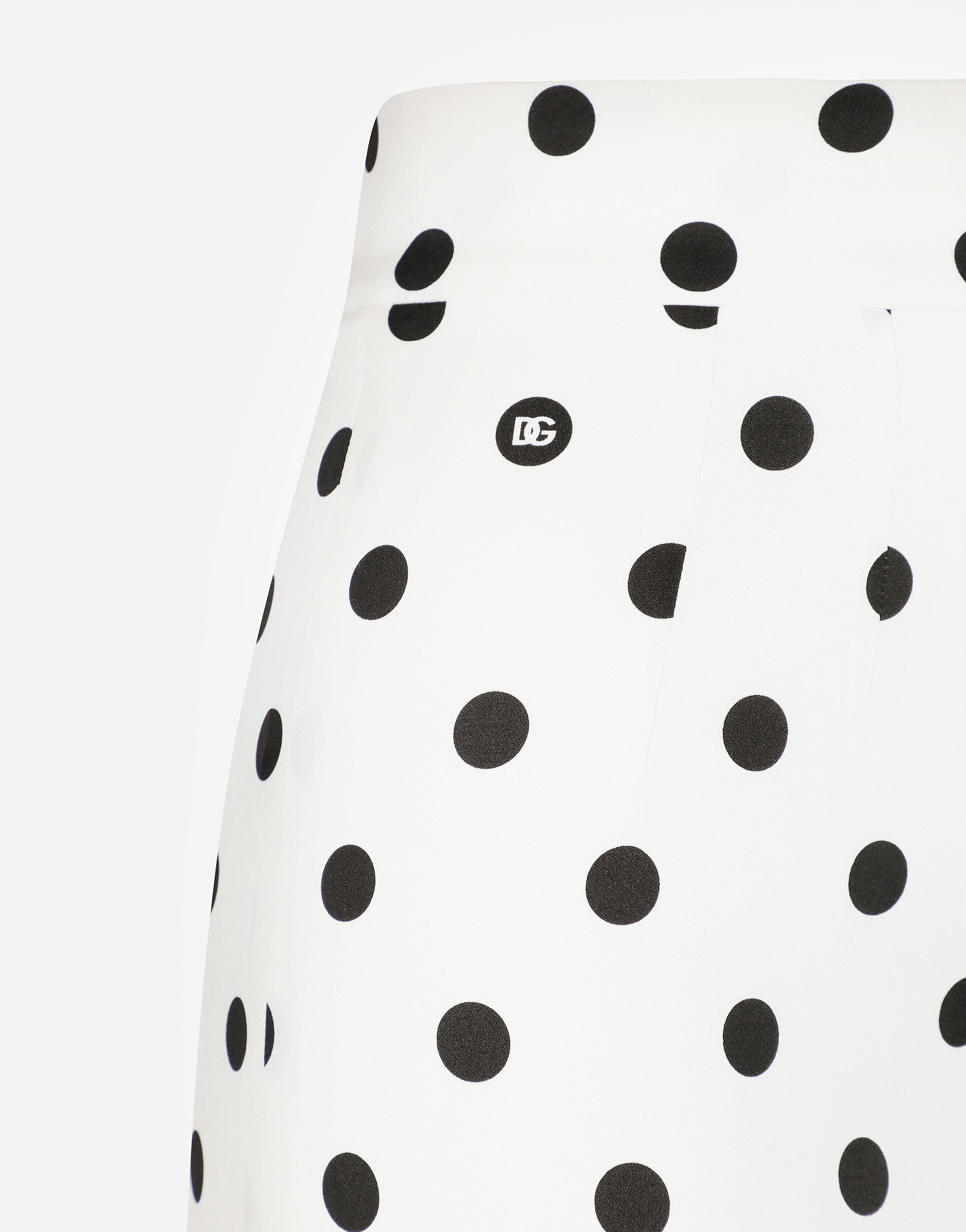 Short charmeuse skirt with polka-dot print