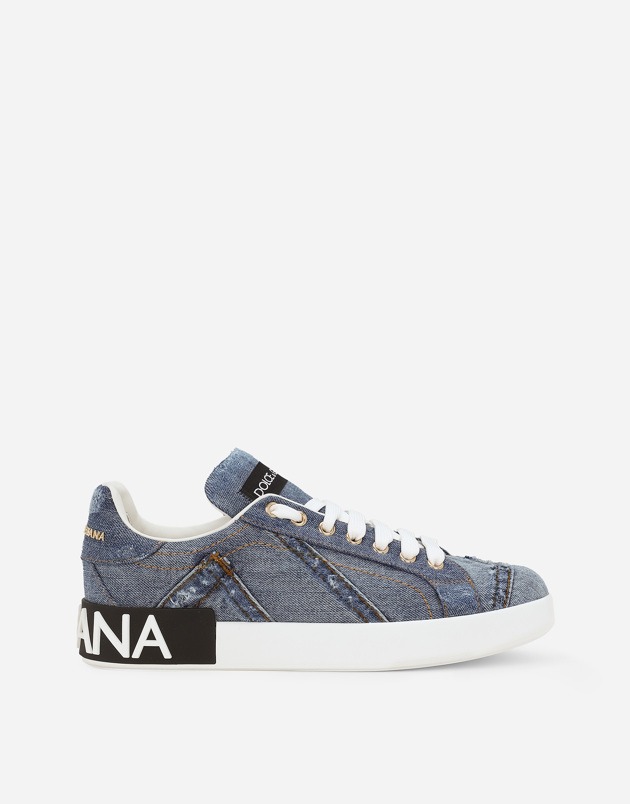 Dolce & Gabbana Calfskin Portofino Sneakers With Dg Logo - Woman Sneakers Blue
