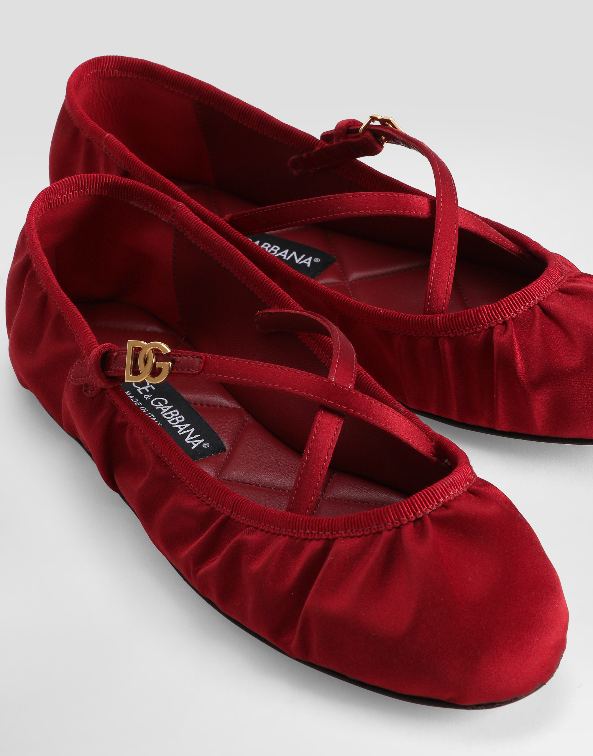 Dolce & Gabbana Ballerinas Satin Leather Sole In Rubino/rubino