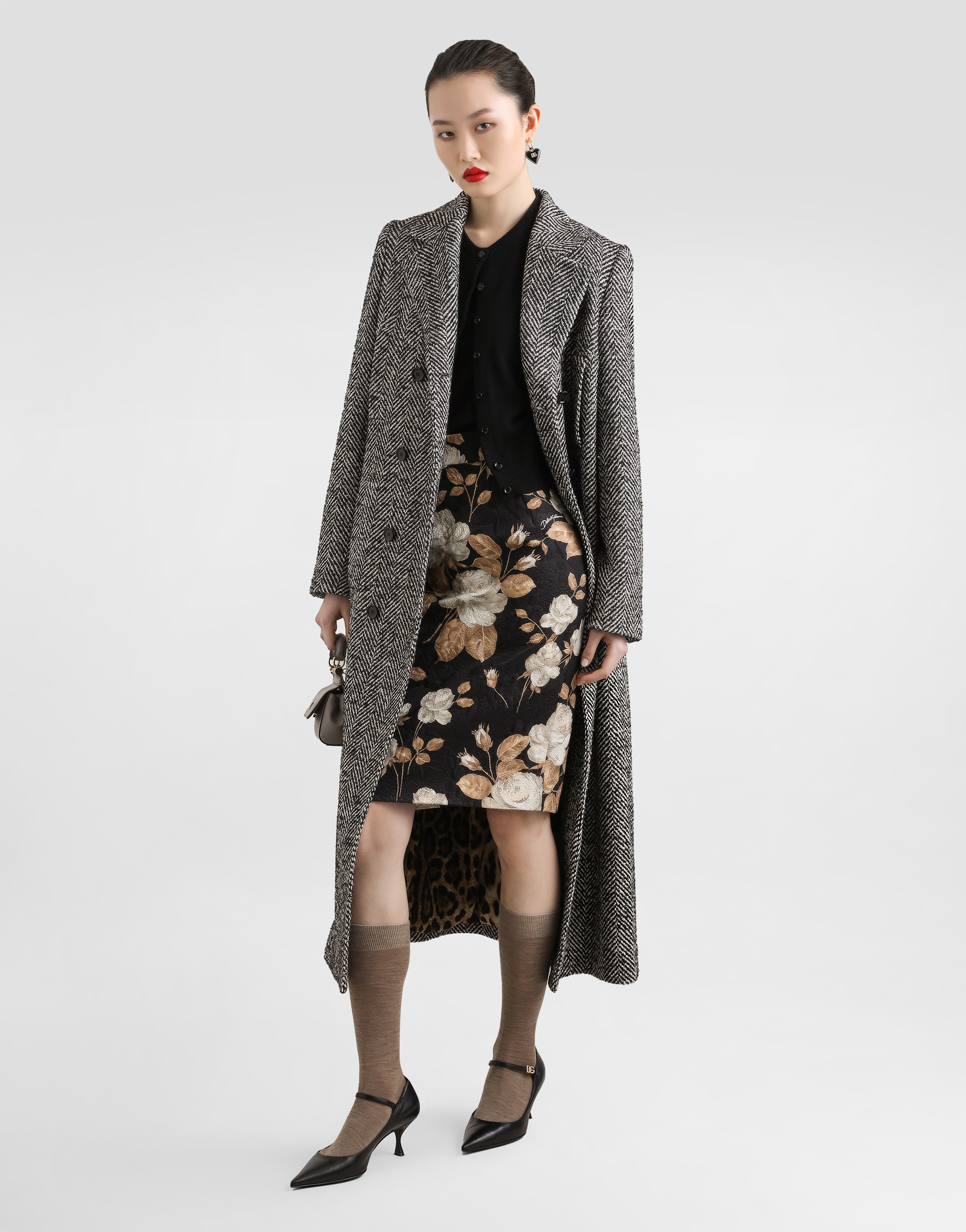 Dolce & Gabbana Multicolour Jacquard Floral Skirt In Animal Print
