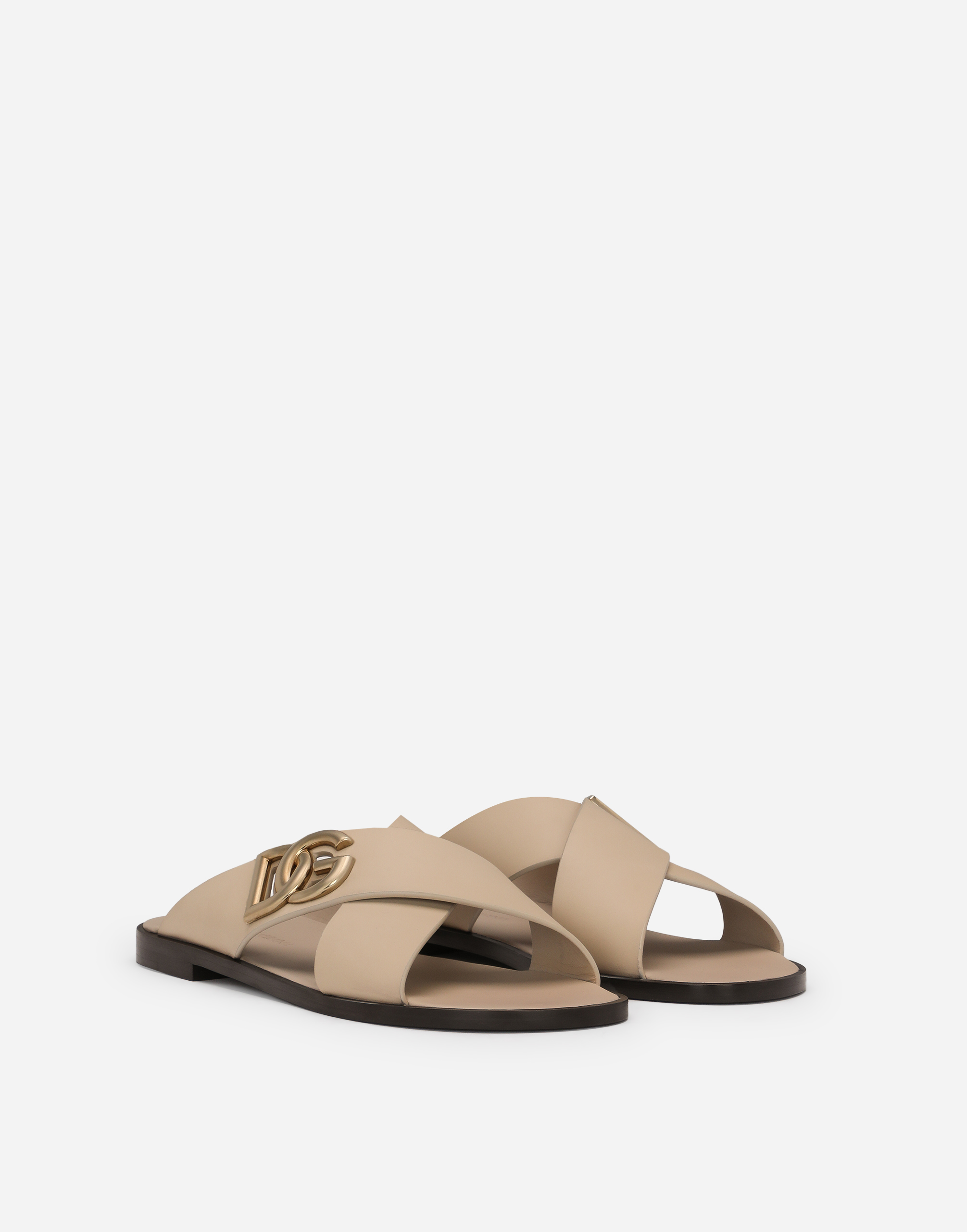 Shop Dolce & Gabbana Calfskin Sandals In Beige
