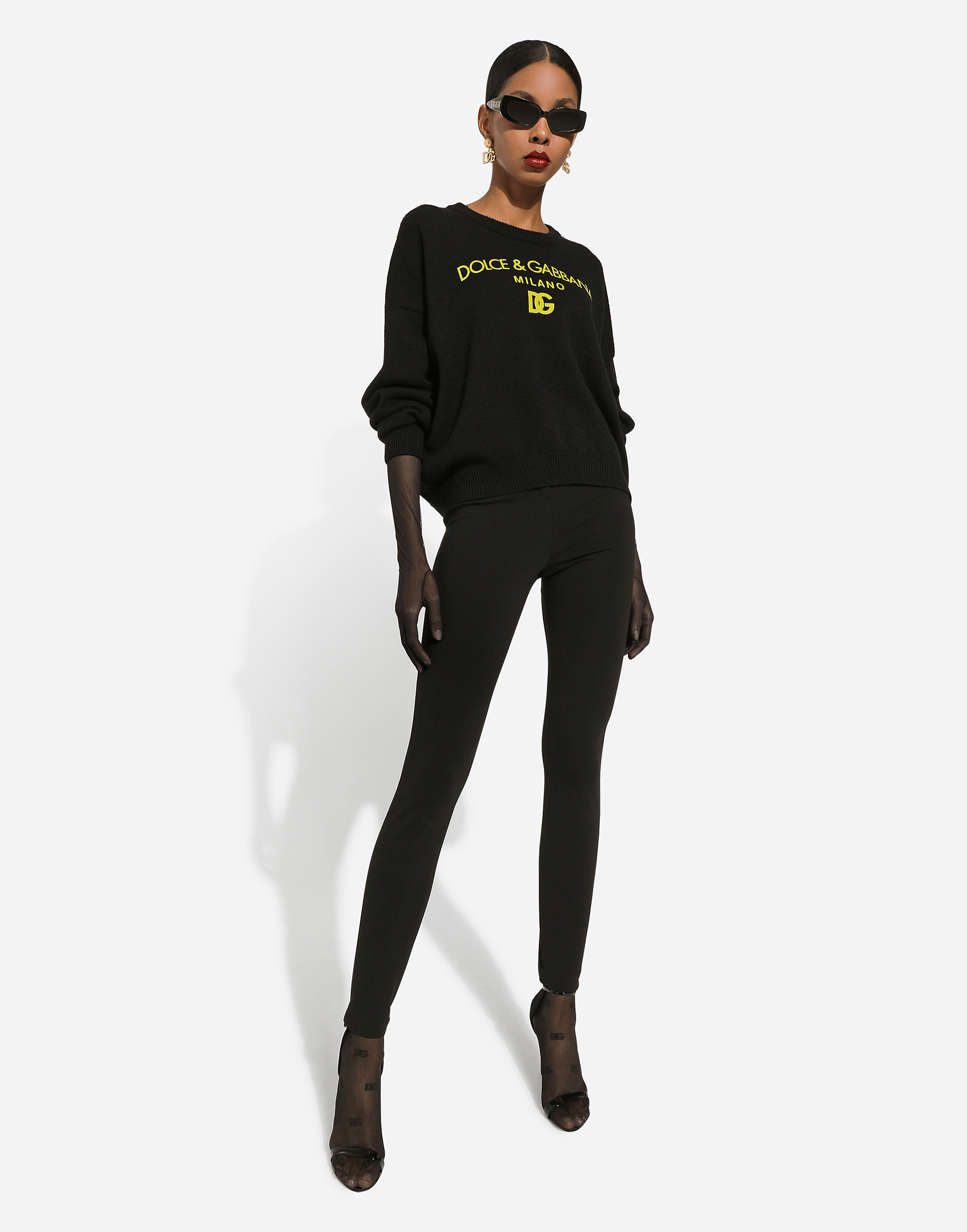 Shop Dolce & Gabbana Jersey Milano Rib Leggings With Stirrups In ブラック