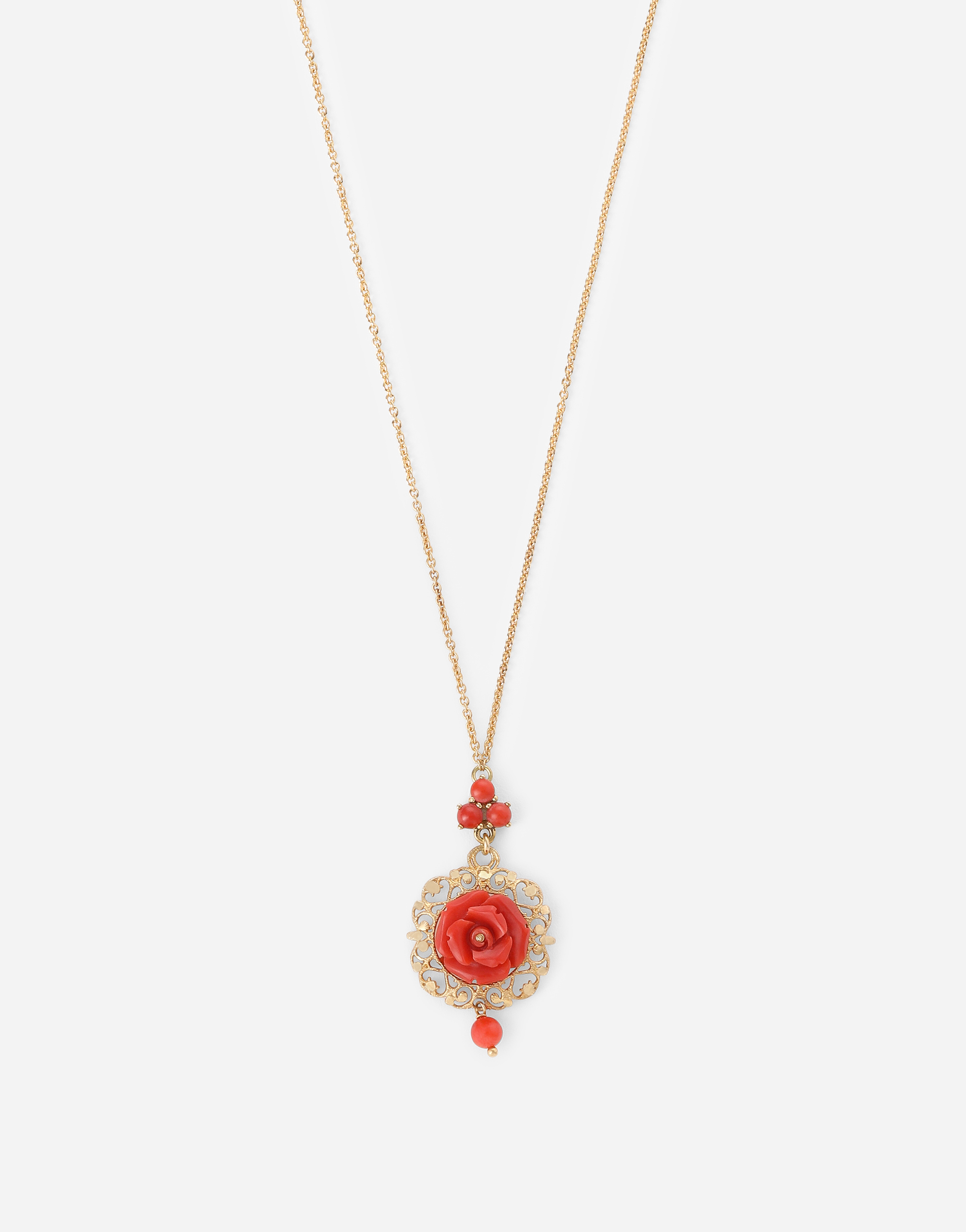 DOLCE & GABBANA CORAL PENDANT IN YELLOW 18KT GOLD AND CORAL ROSE