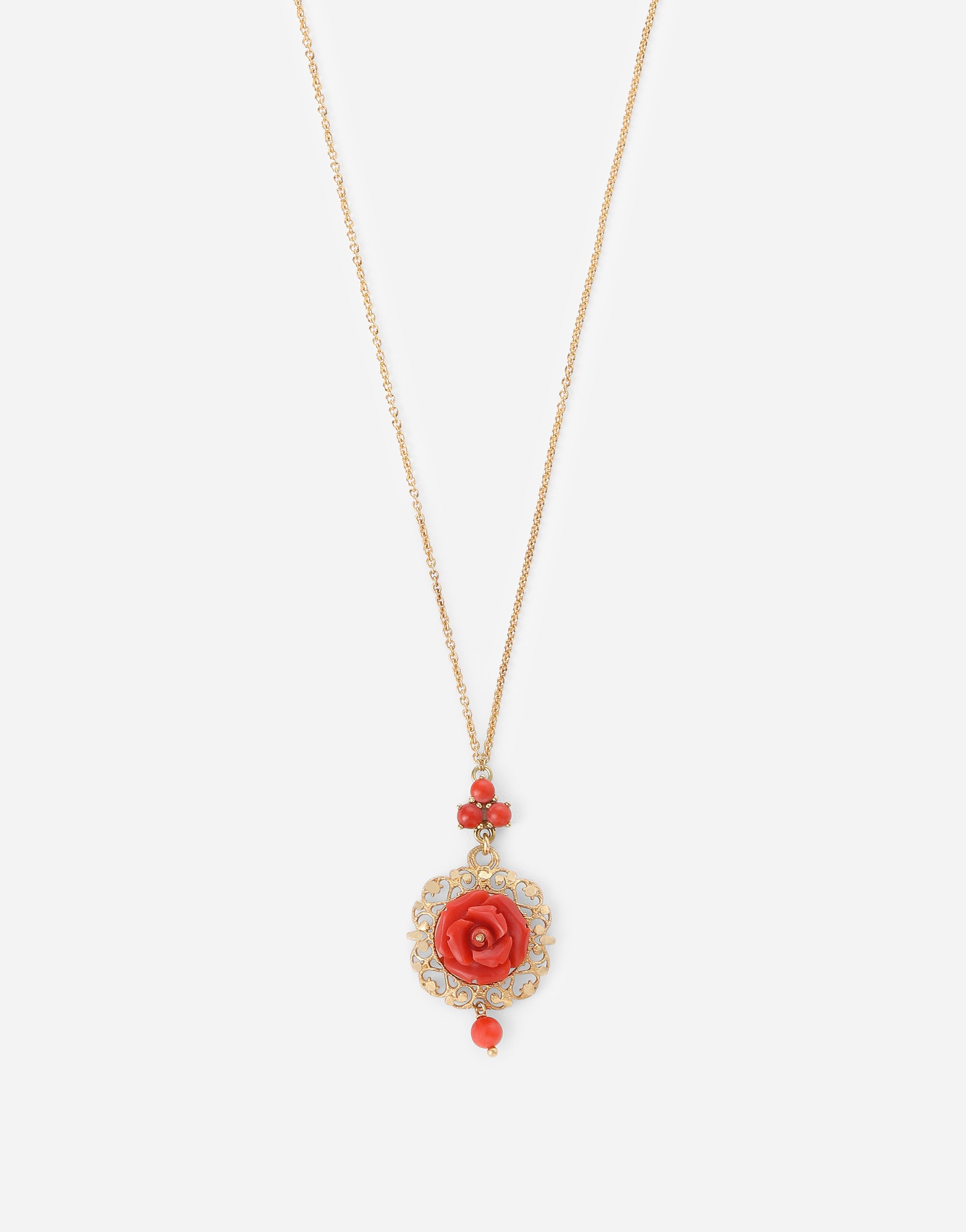 Shop Dolce & Gabbana Coral Pendant In Yellow 18kt Gold And Coral Rose