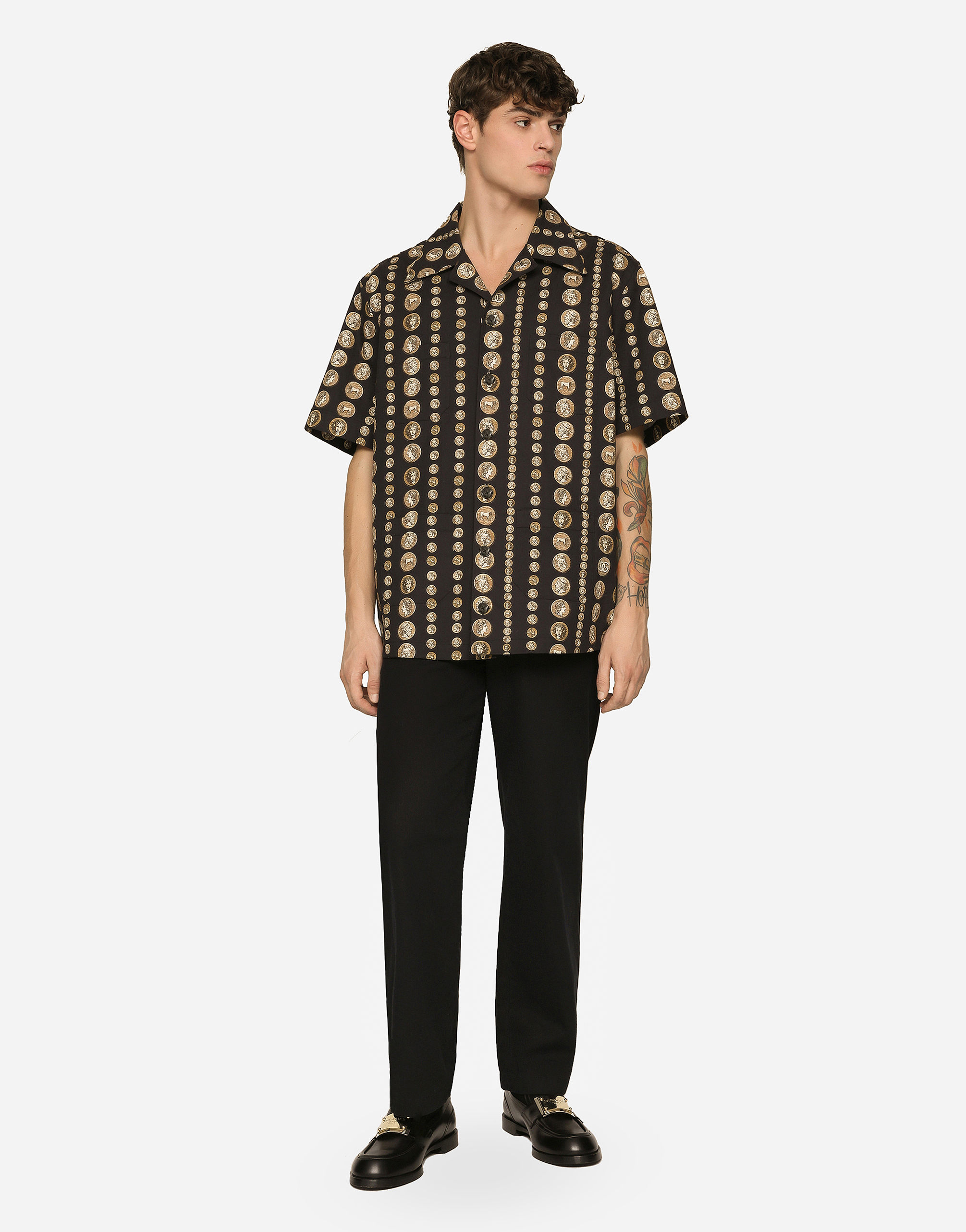 DOLCE & GABBANA COIN DETAIL COTTON GABARDINE PANTS