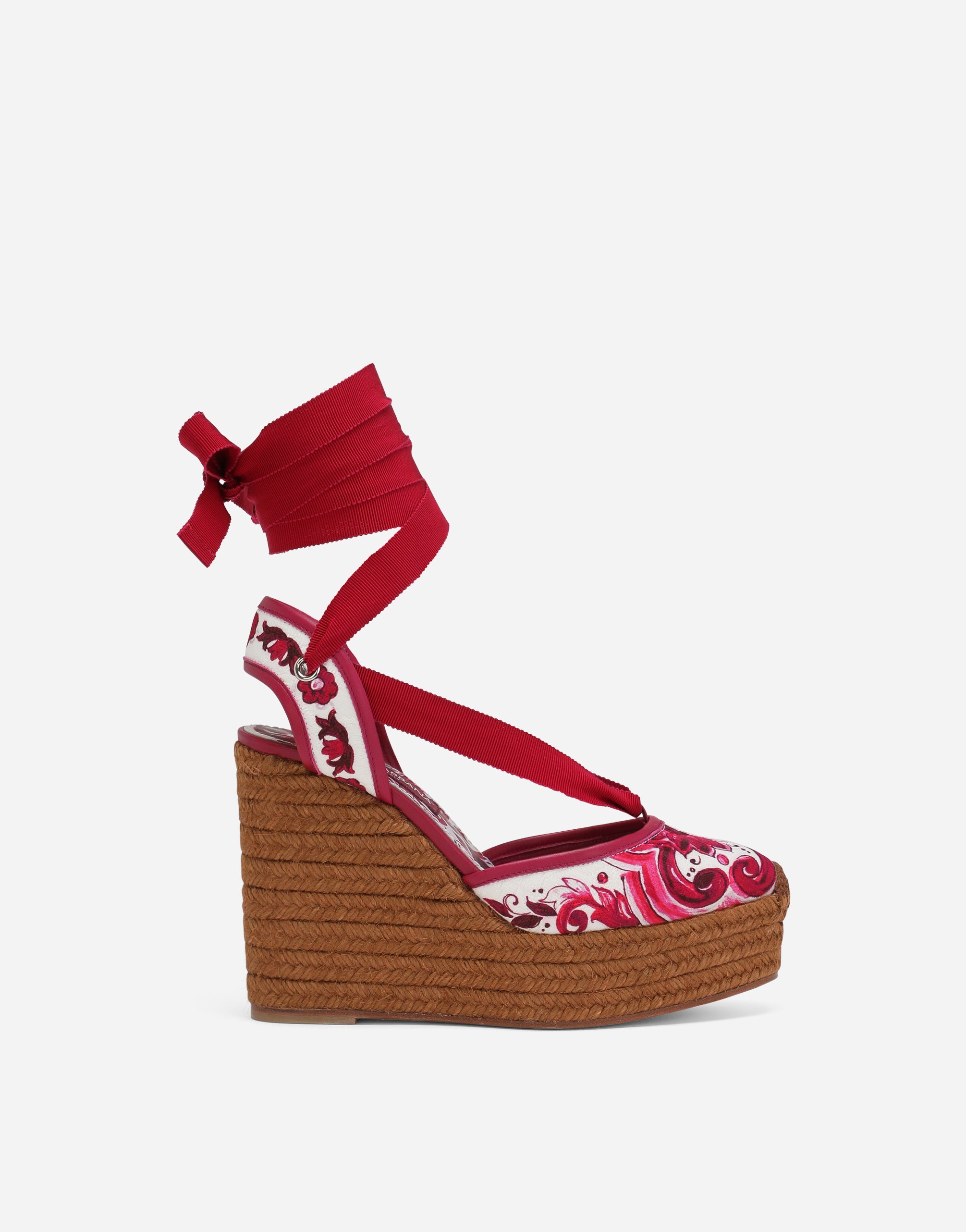 Dolce & Gabbana Printed Brocade Fabric Wedge Sandals In Multicolor
