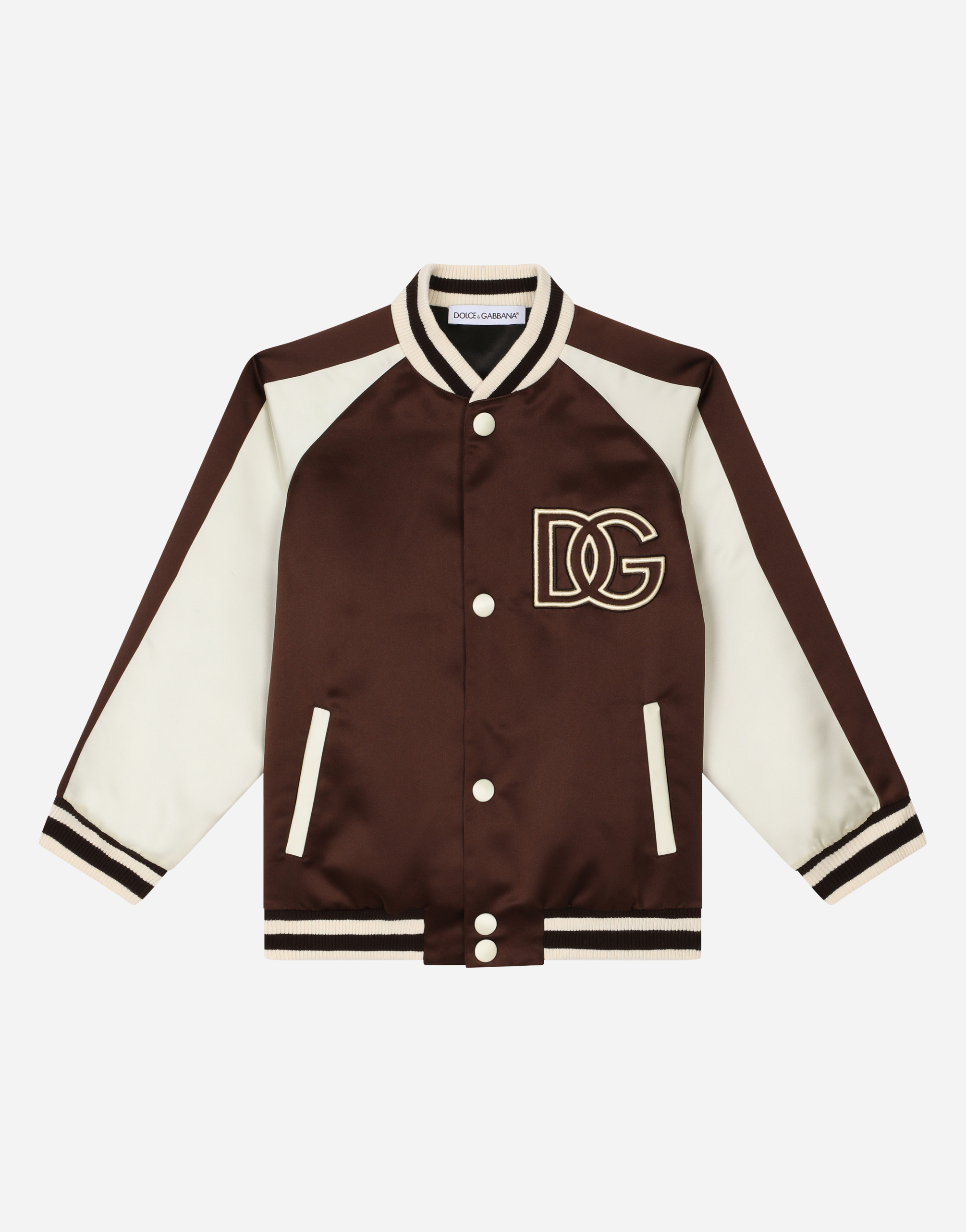 DOLCE & GABBANA SATIN BOMBER JACKET WITH DG LOGO PATCH