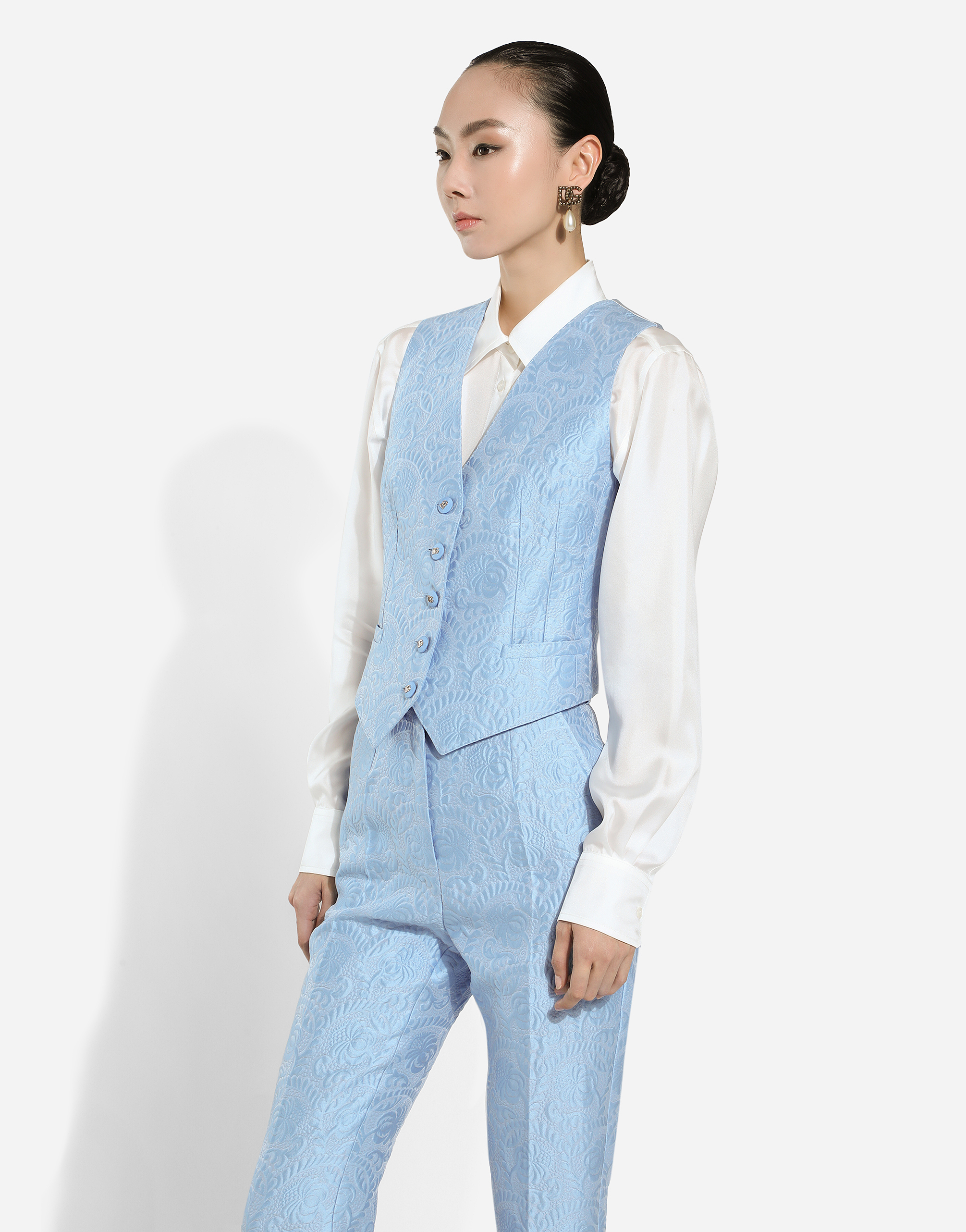Dolce & Gabbana Floral Quilted Jacquard Vest In Light Blue