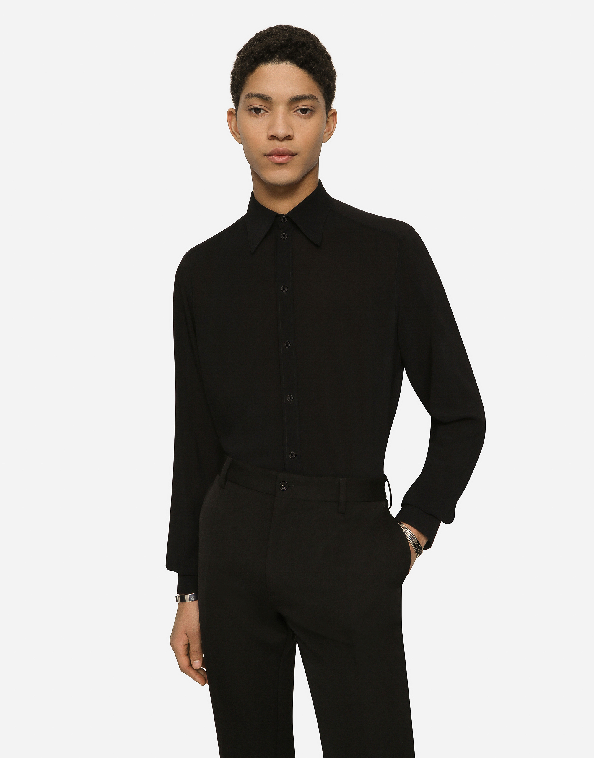 DOLCE & GABBANA MARTINI-FIT STRETCH CHARMEUSE SHIRT