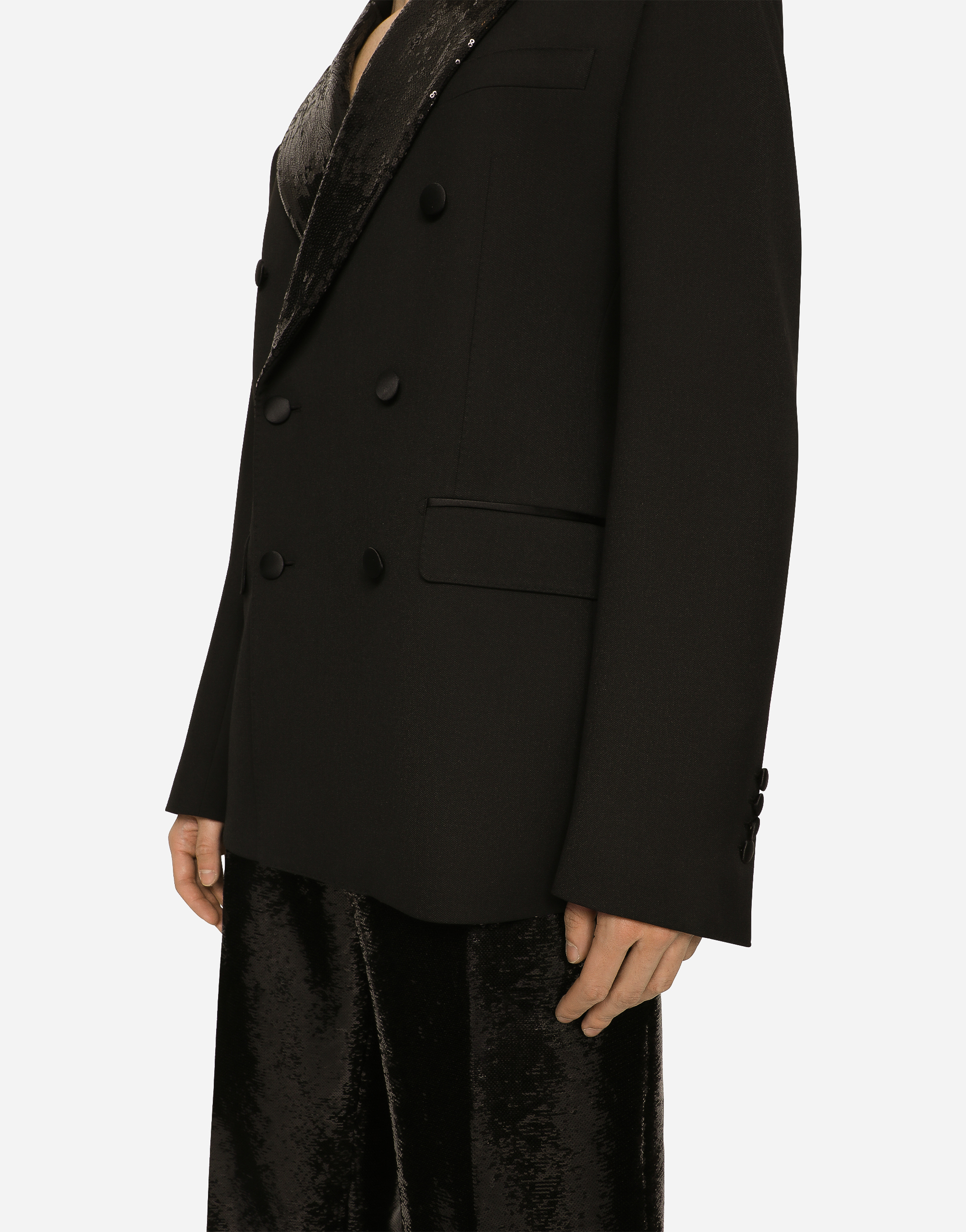 Dolce & Gabbana Double-breasted Wool Sicilia-fit Tuxedo Jacket In Black