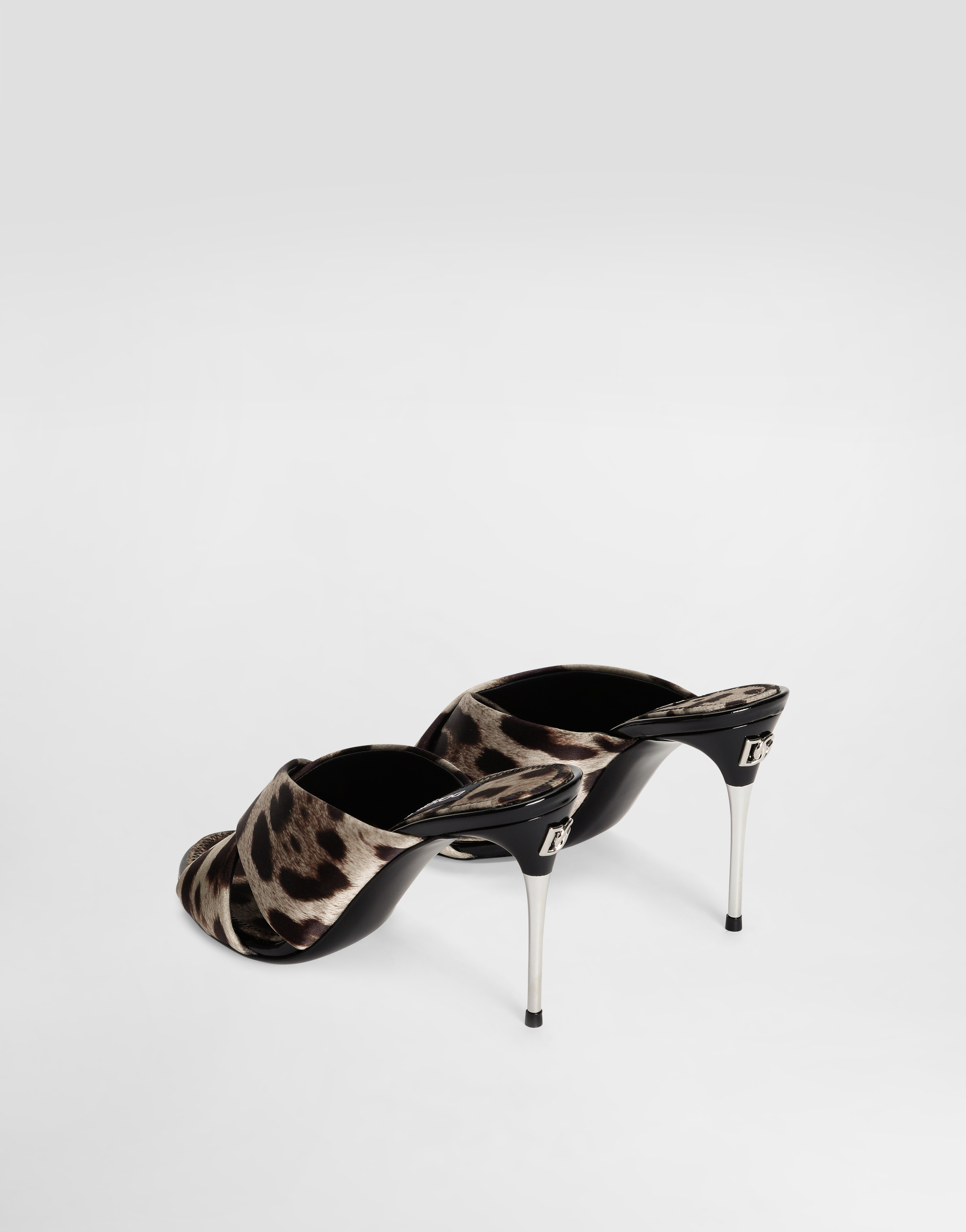 Leopard-print satin mules