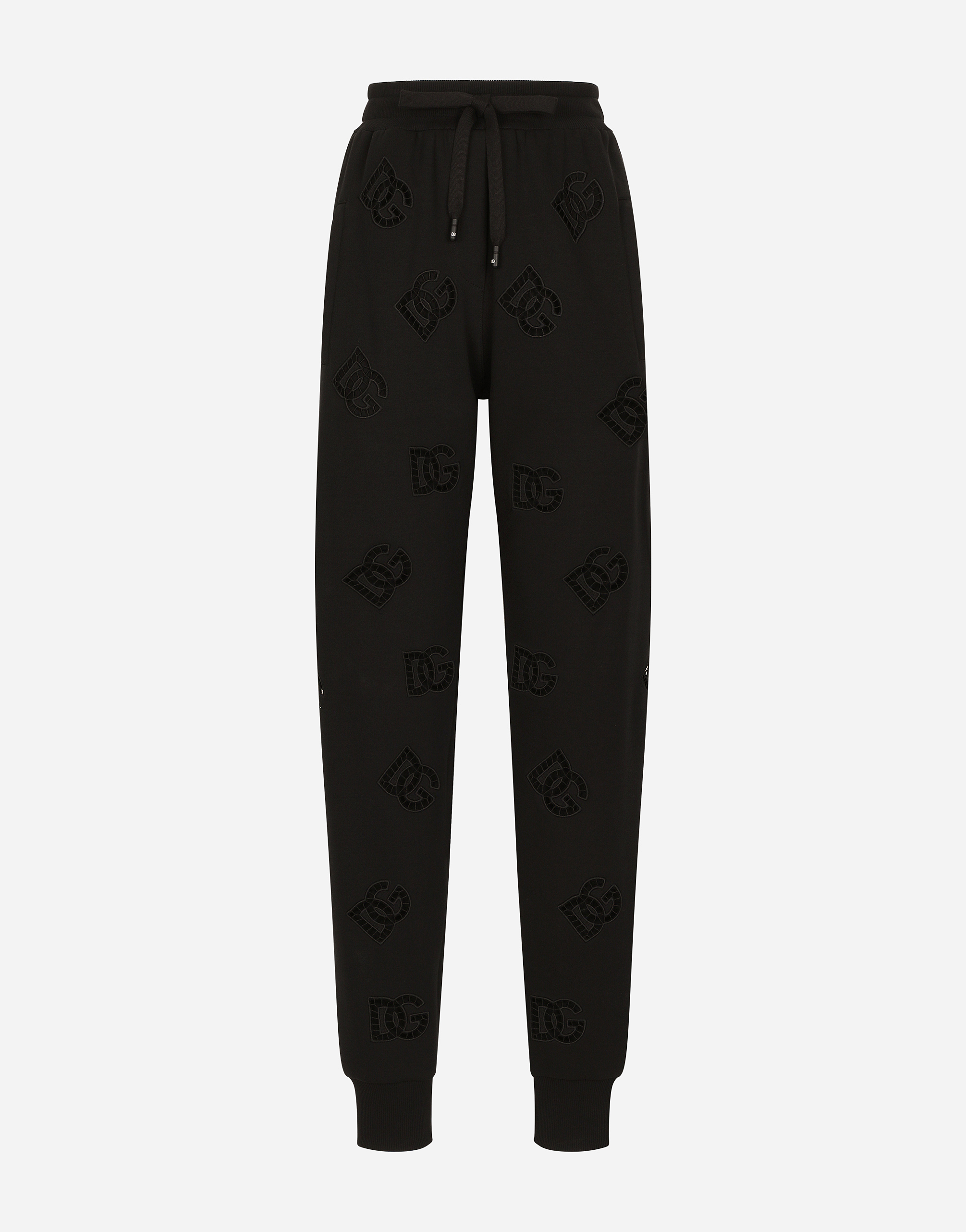 Jersey jogging pants with cut-out and DG logo in Black for