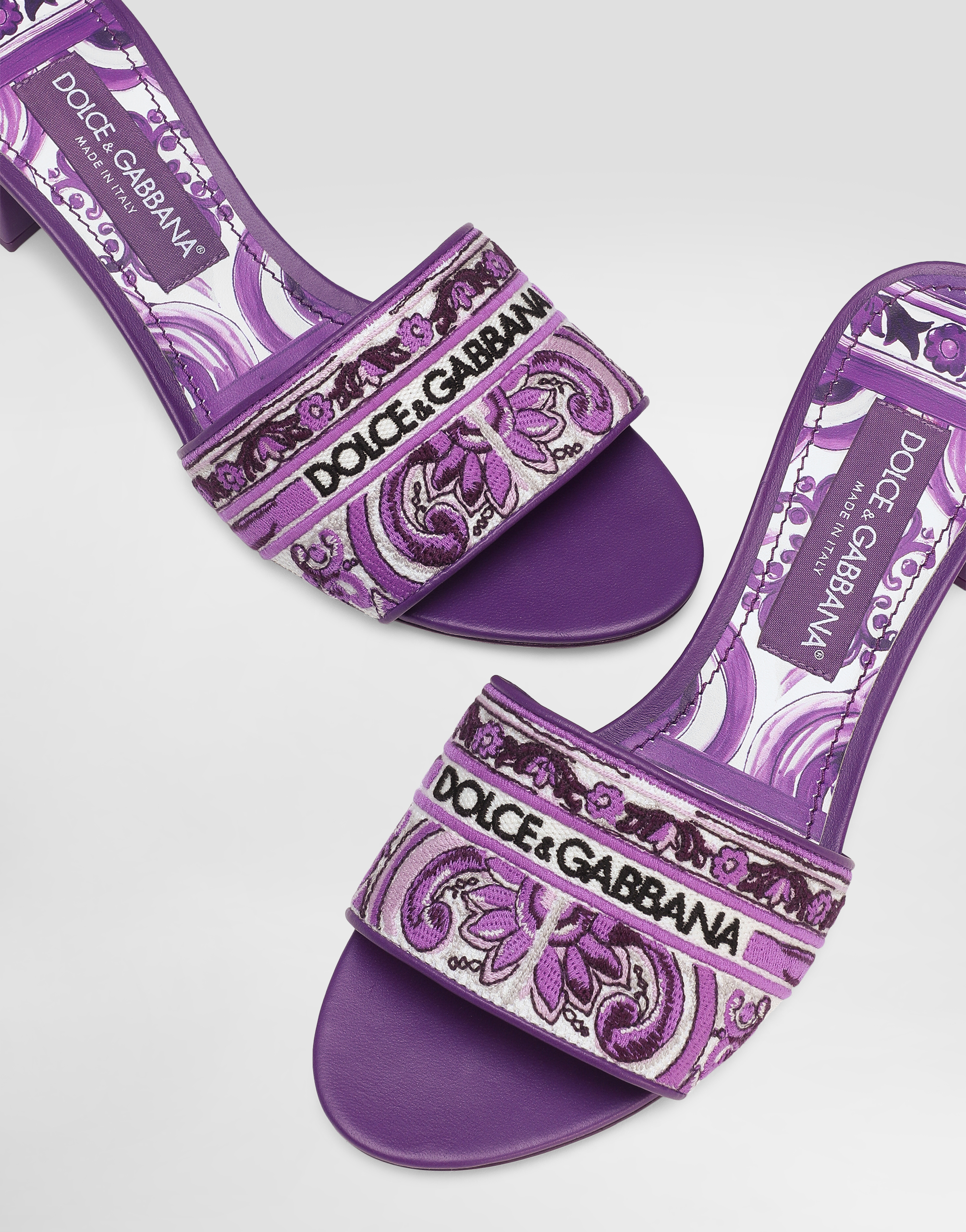 Dolce & Gabbana Embroidered Strap Slide Sandals With Low Block Heel In Purple