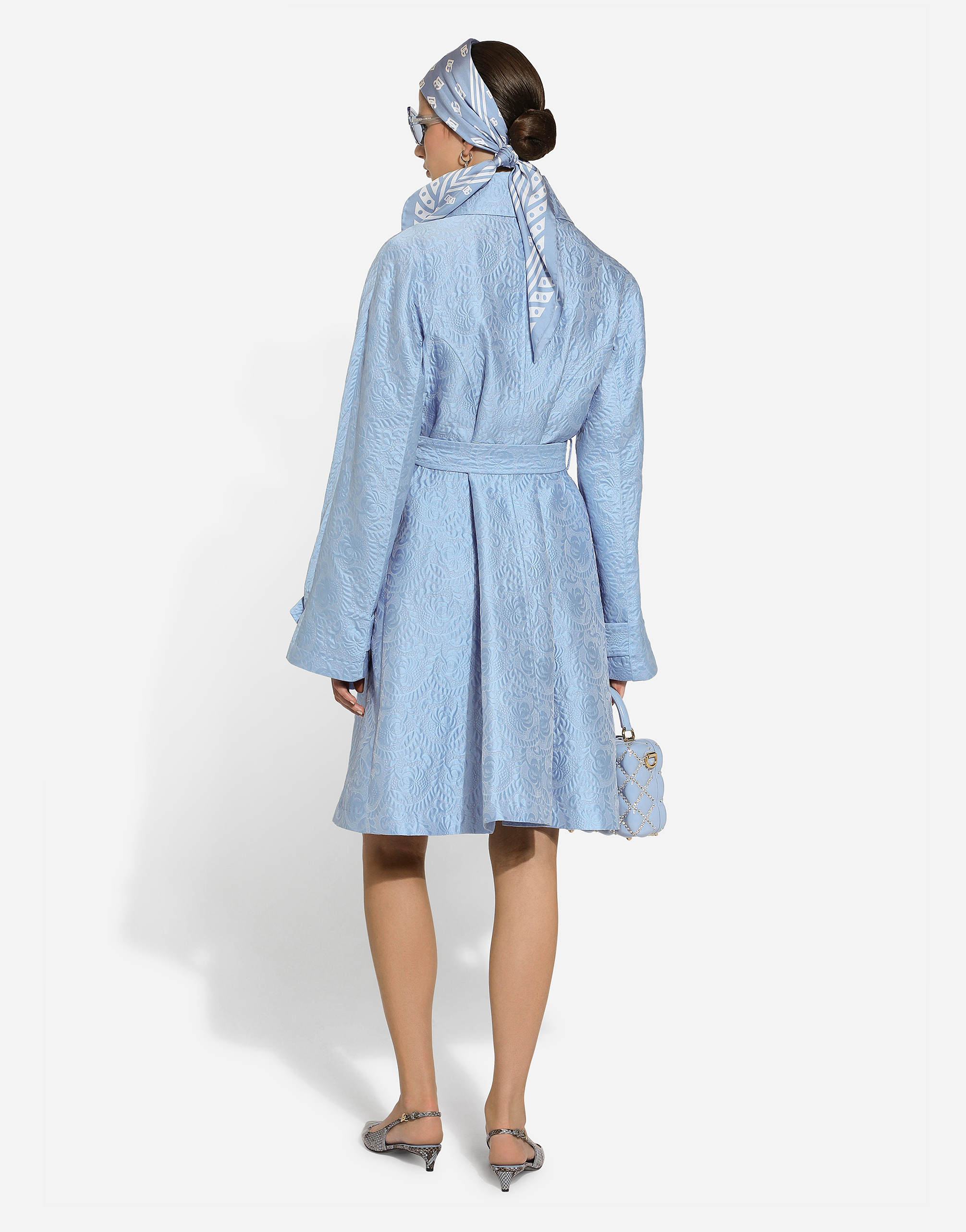 Dolce & Gabbana Quilted Floral Jacquard Trench Coat In Purple