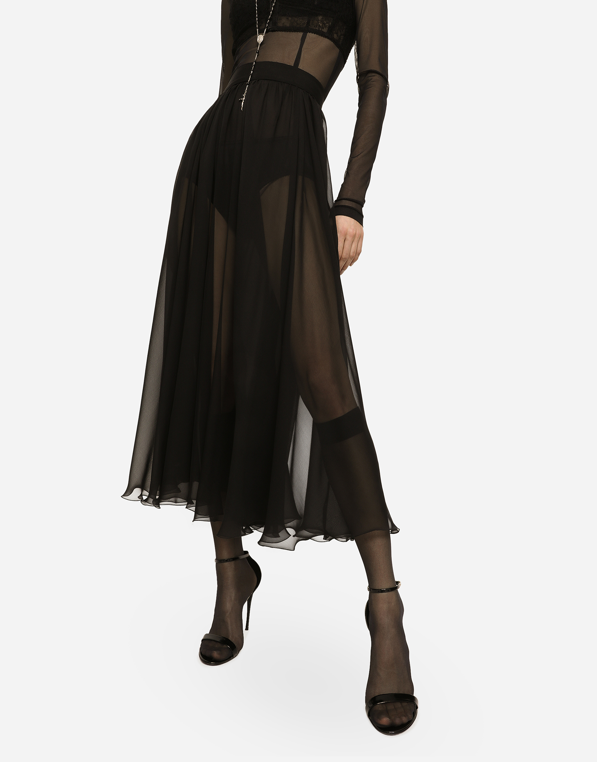 Dolce & Gabbana High-waisted Chiffon Circle Skirt In Black