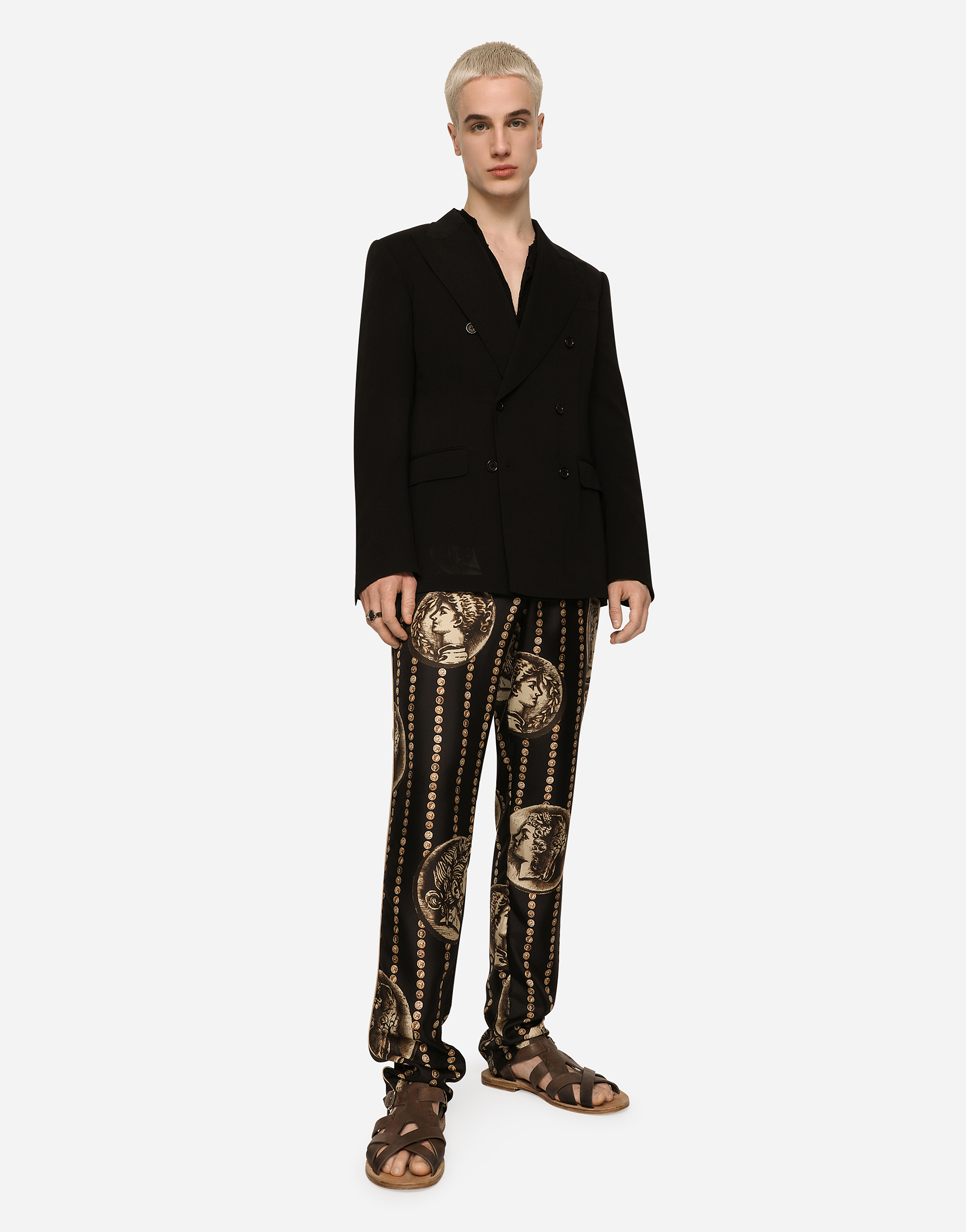 DOLCE & GABBANA COIN PRINT SILK TWILL JOGGING PANTS