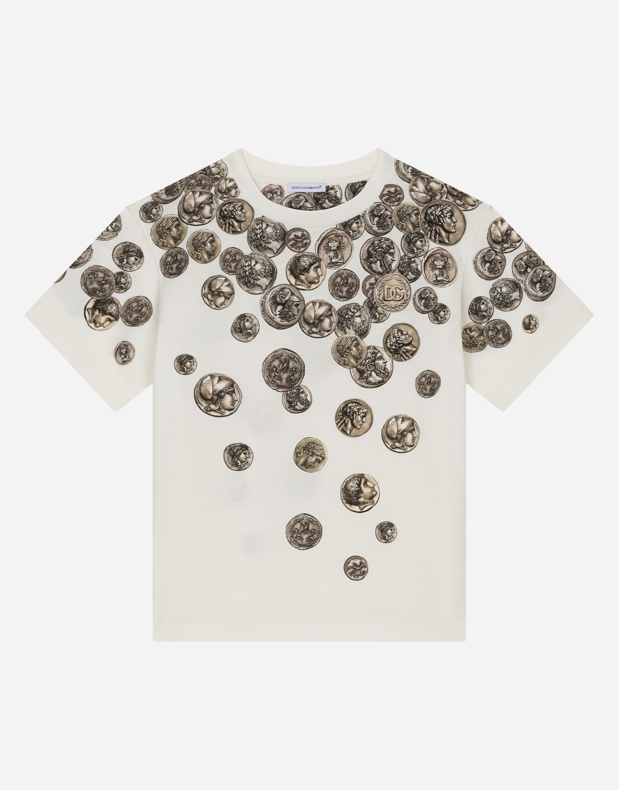 Dolce & Gabbana Kids' Short-sleeved Jersey T-shirt With Ombré Coin Print In White