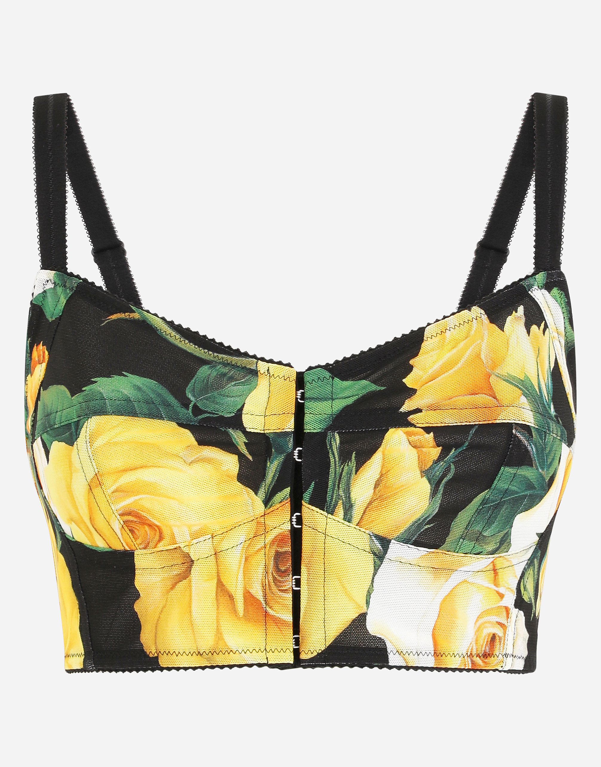 DOLCE & GABBANA MARQUISETTE TOP WITH YELLOW ROSE PRINT