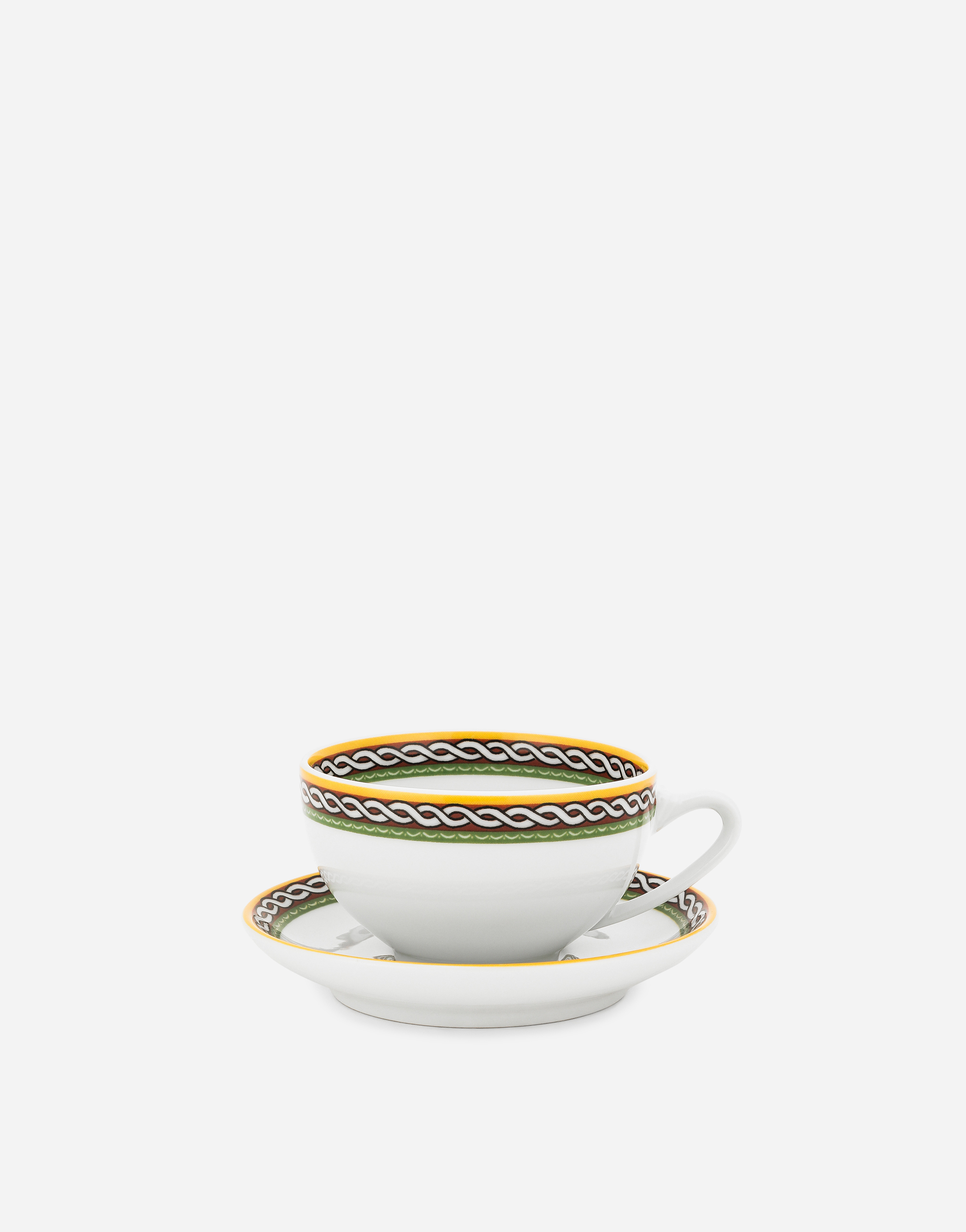 Dolce & Gabbana Set 2 Porcelain Teacups With Saucers In Multicolor