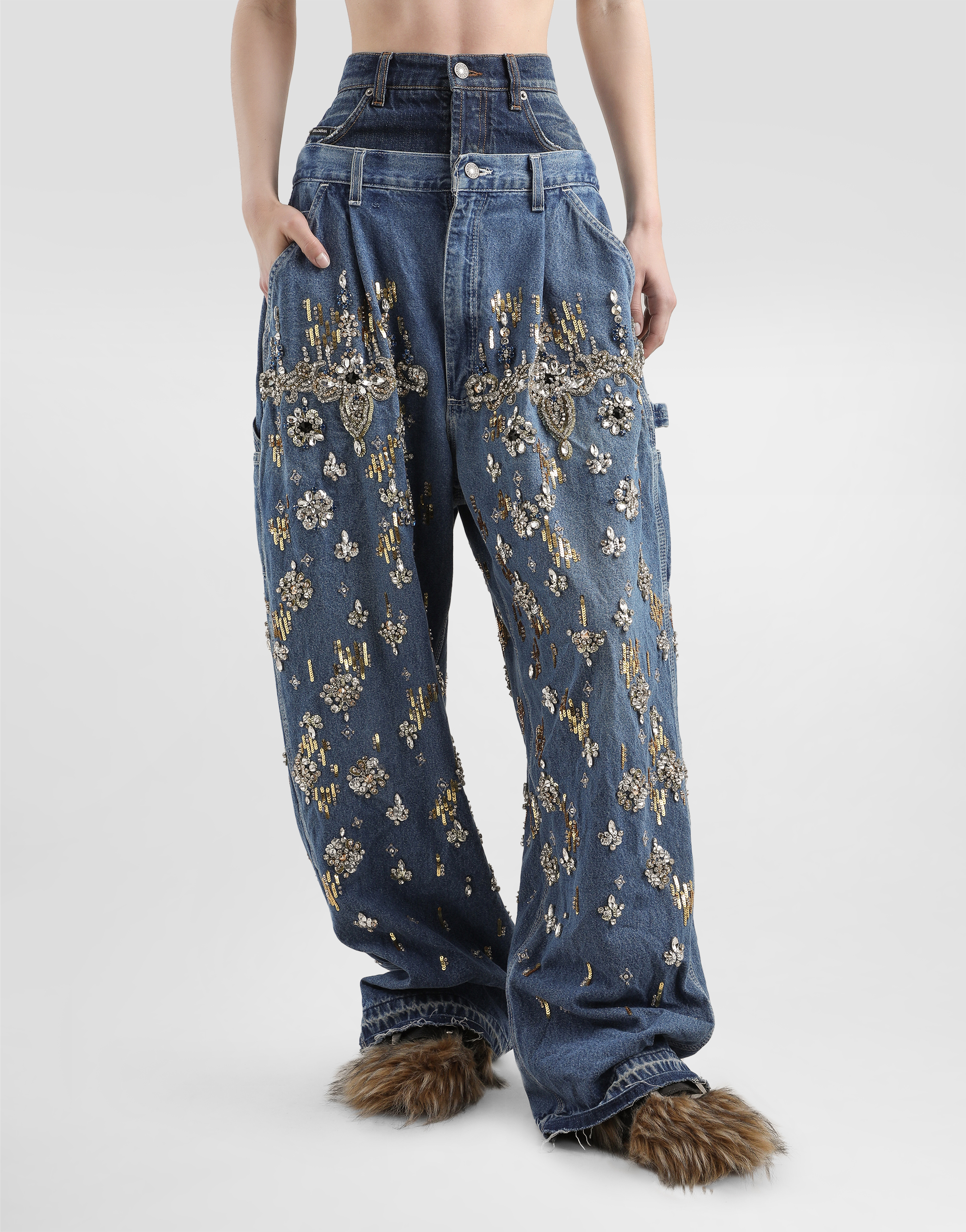 5-pocket embroidered denim jeans