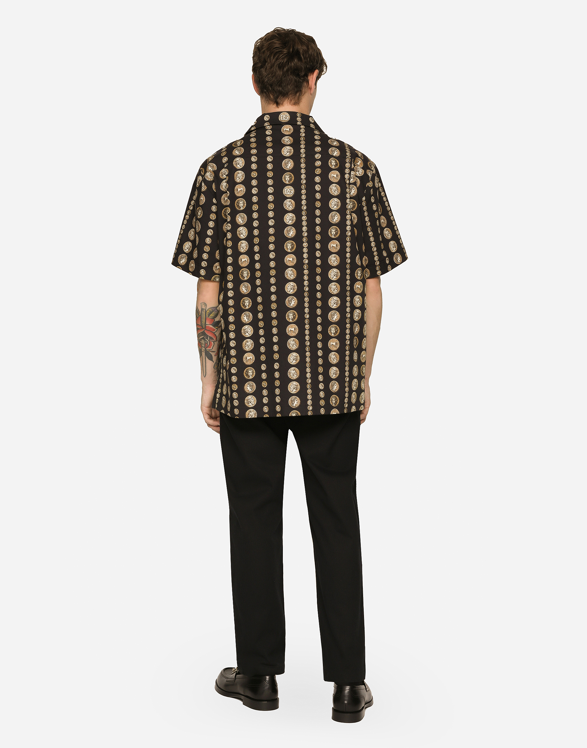 DOLCE & GABBANA COIN DETAIL COTTON GABARDINE PANTS