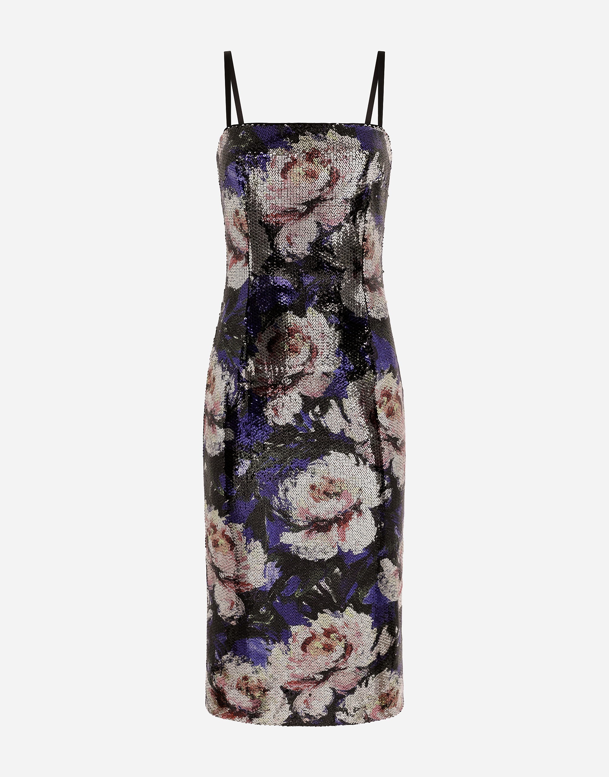 Dolce & Gabbana Sequined Strapless Dress With Peony Print In Print