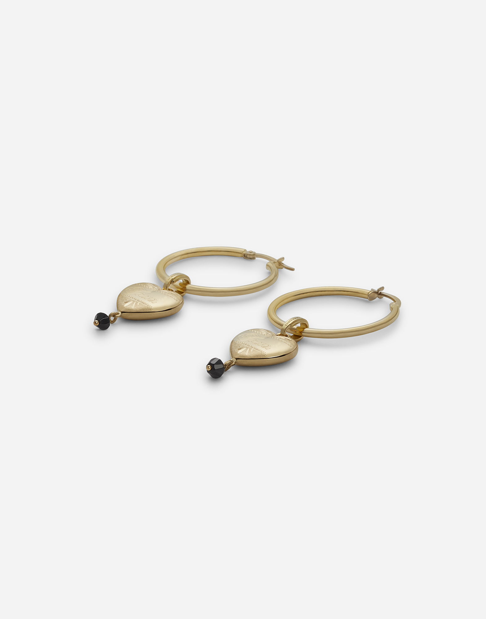 Shop Dolce & Gabbana Hoop Earrings With Heart Pendant In Gold