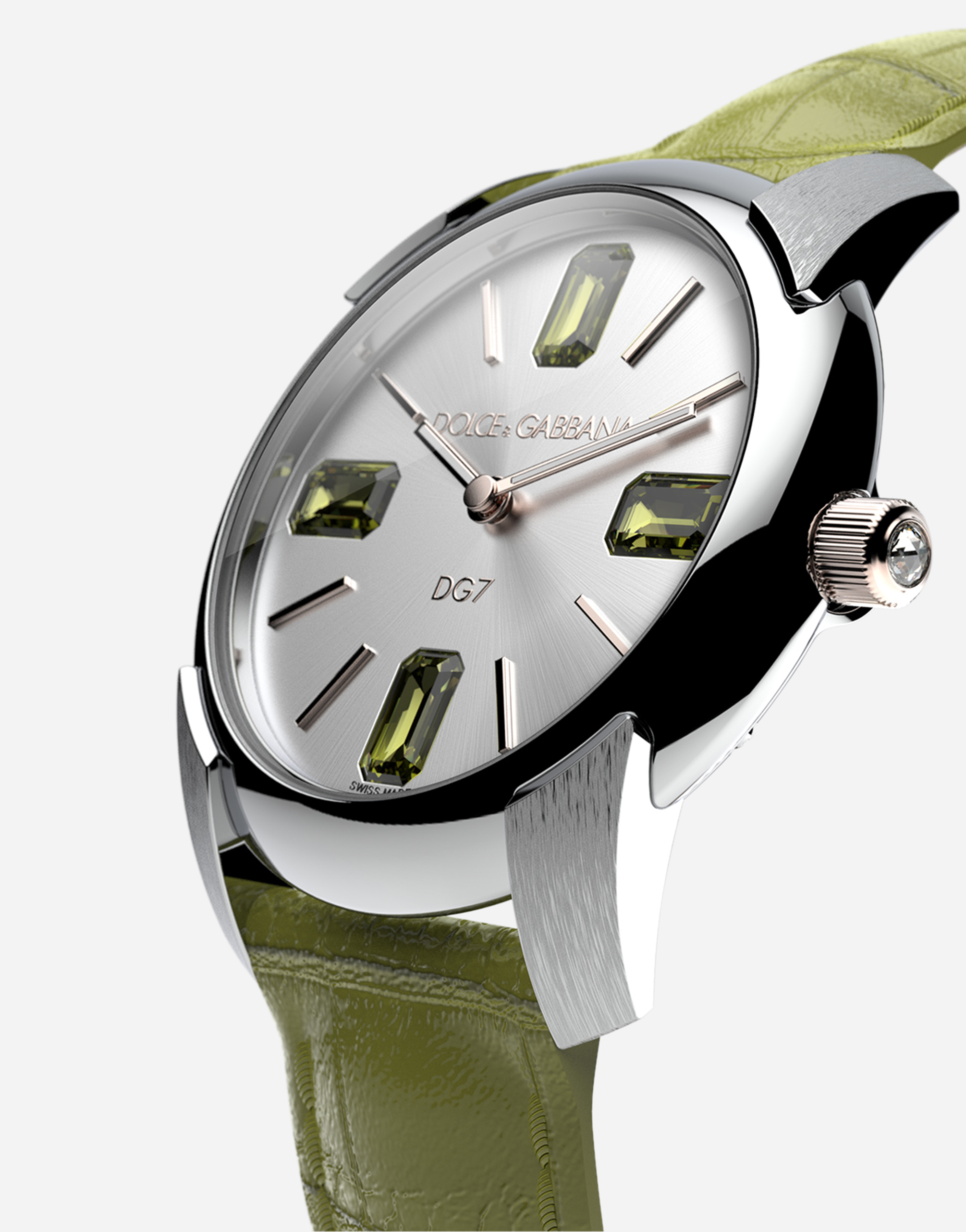 Dolce & Gabbana Watch With Alligator Strap In Olive Green