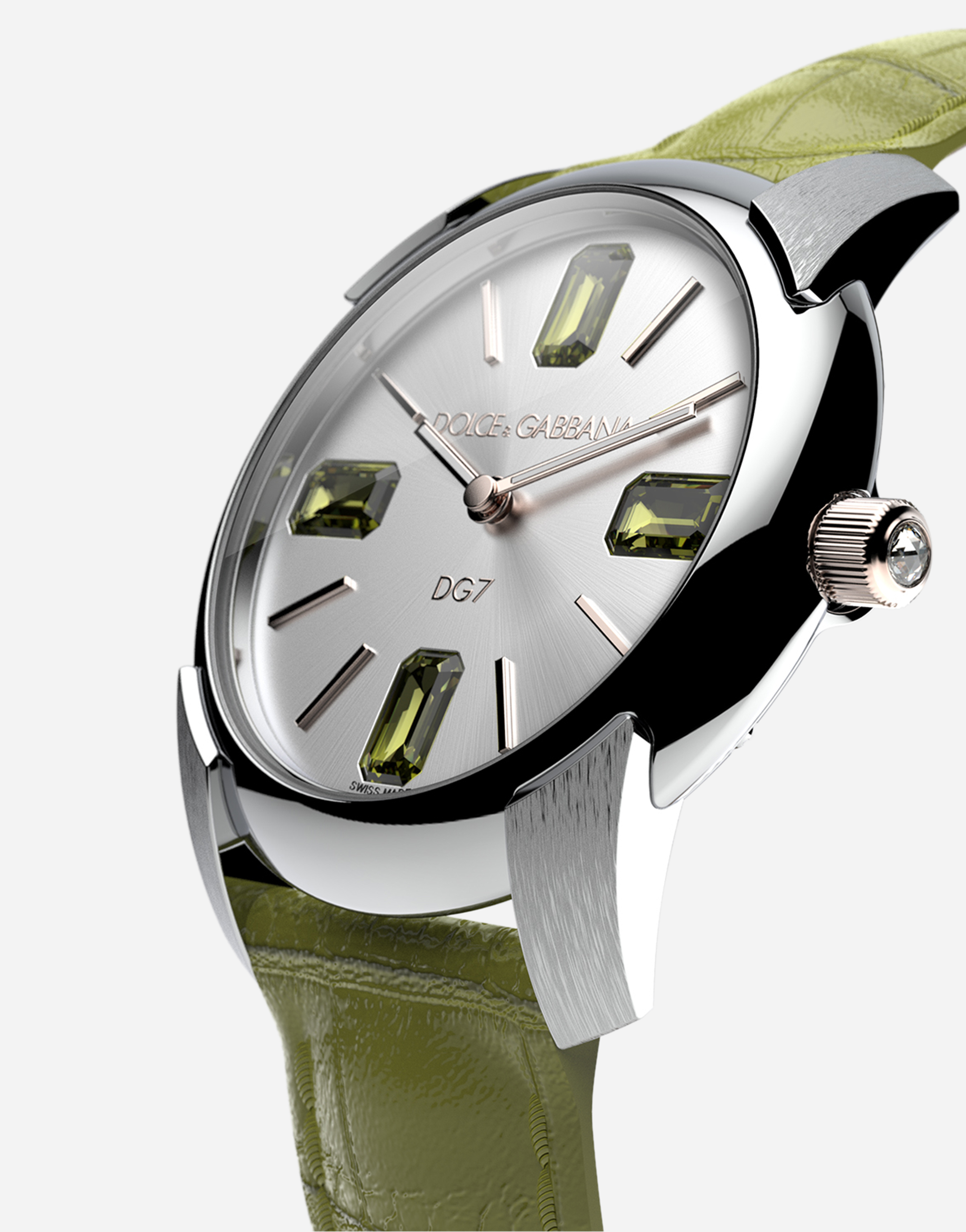 Shop Dolce & Gabbana Watch With Alligator Strap In Olive Green