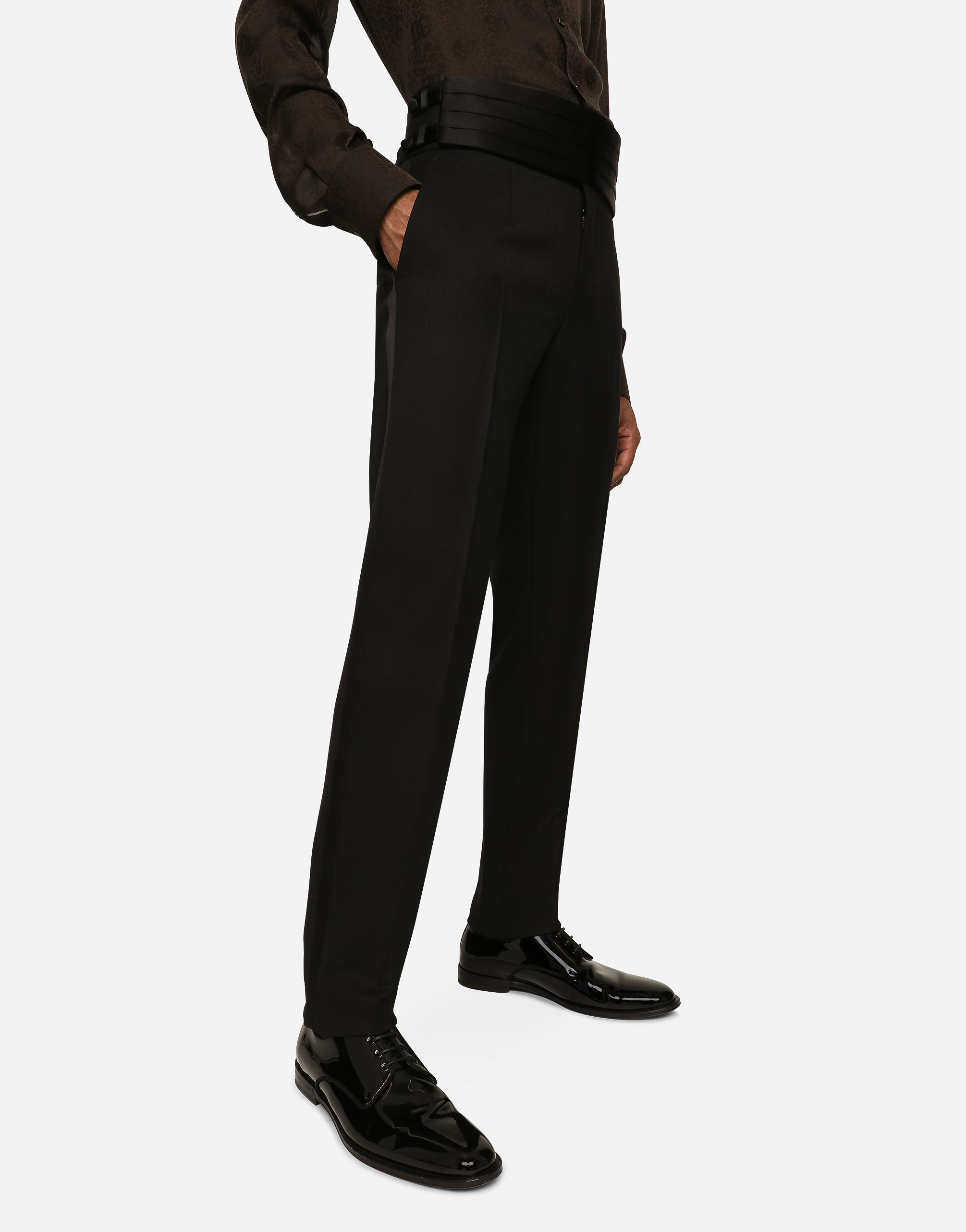 DOLCE & GABBANA STRETCH WOOL TWILL TUXEDO PANTS