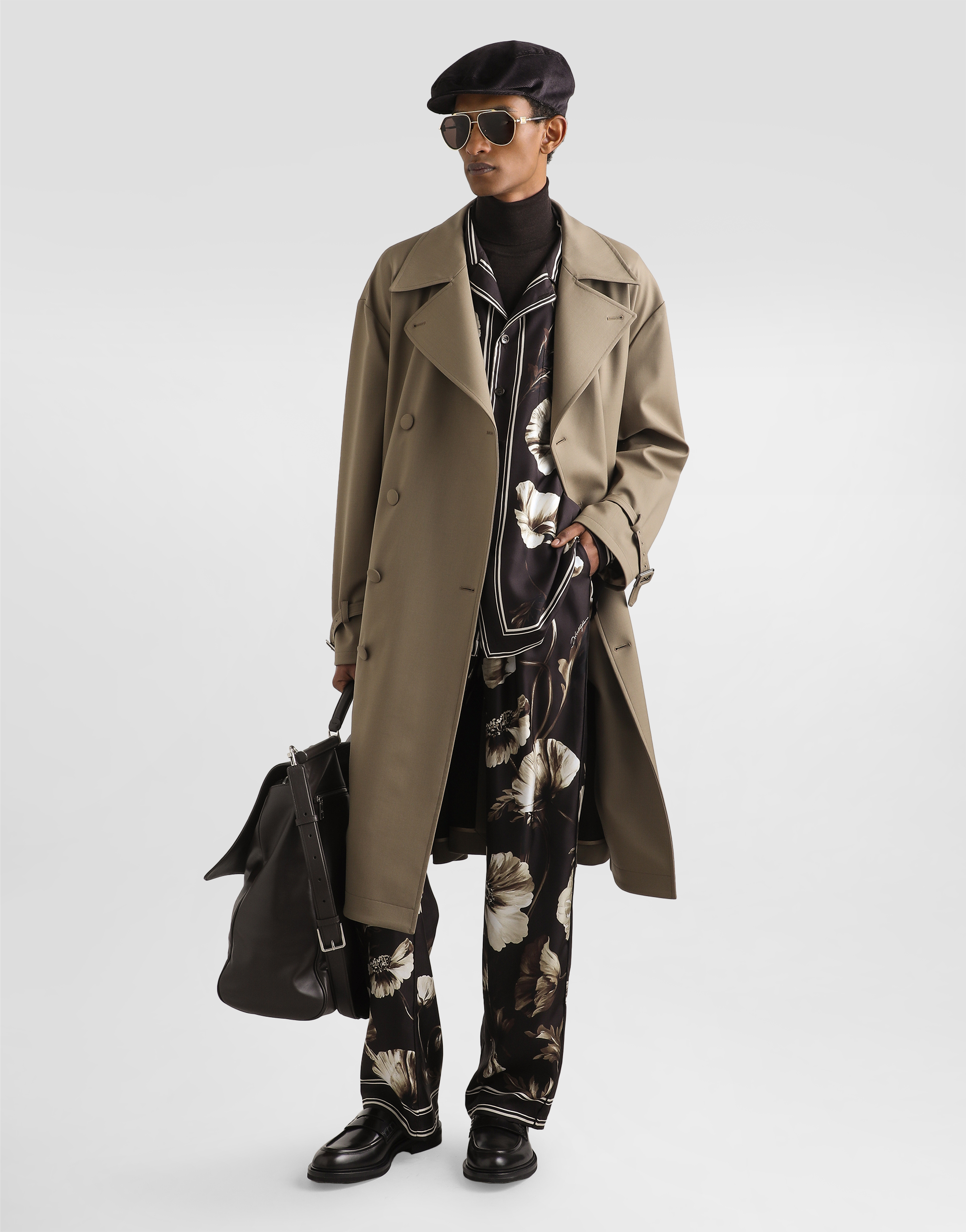 Poppy-print silk twill trousers