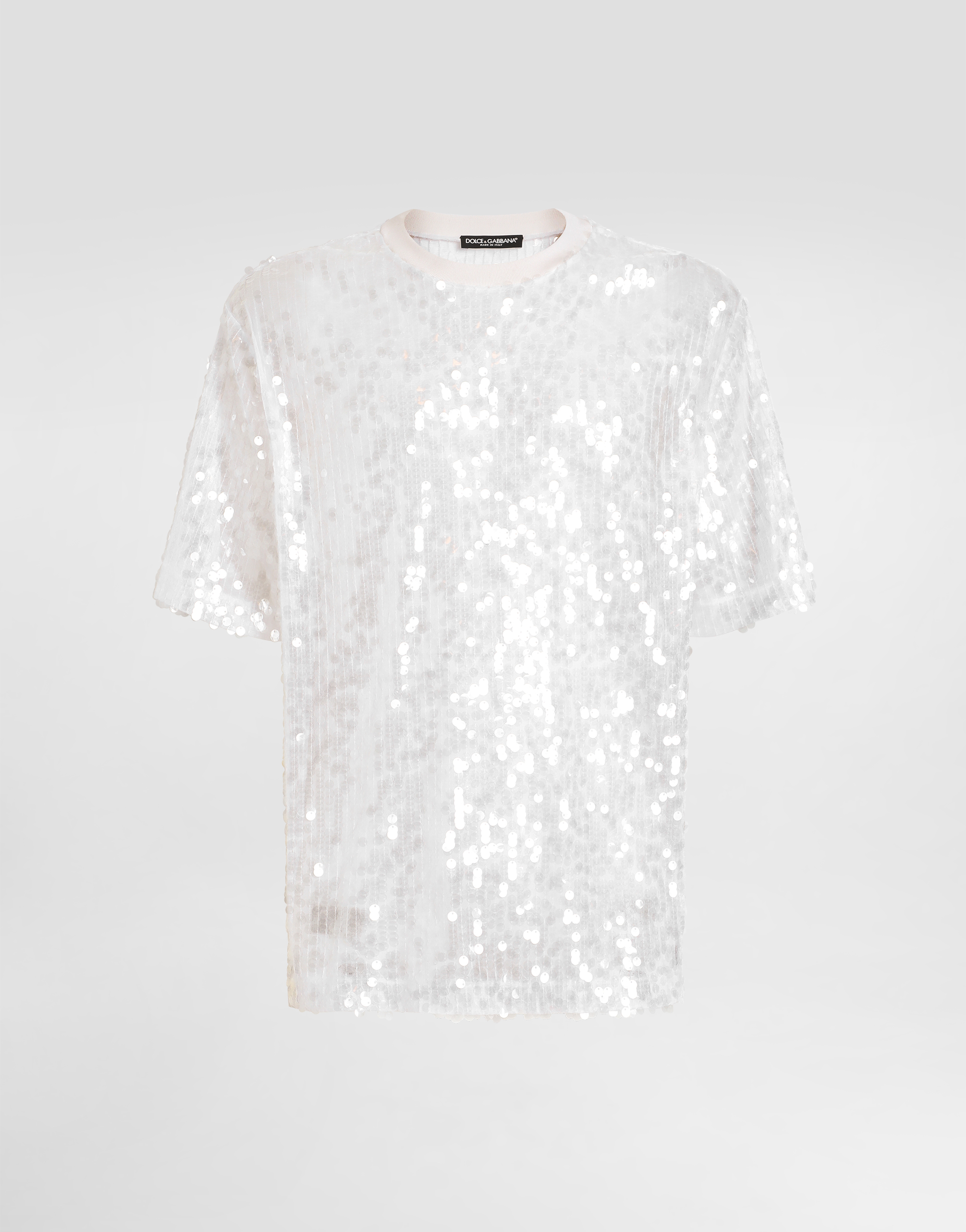 Dolce & Gabbana Sequin-embellished T-shirt In Silver