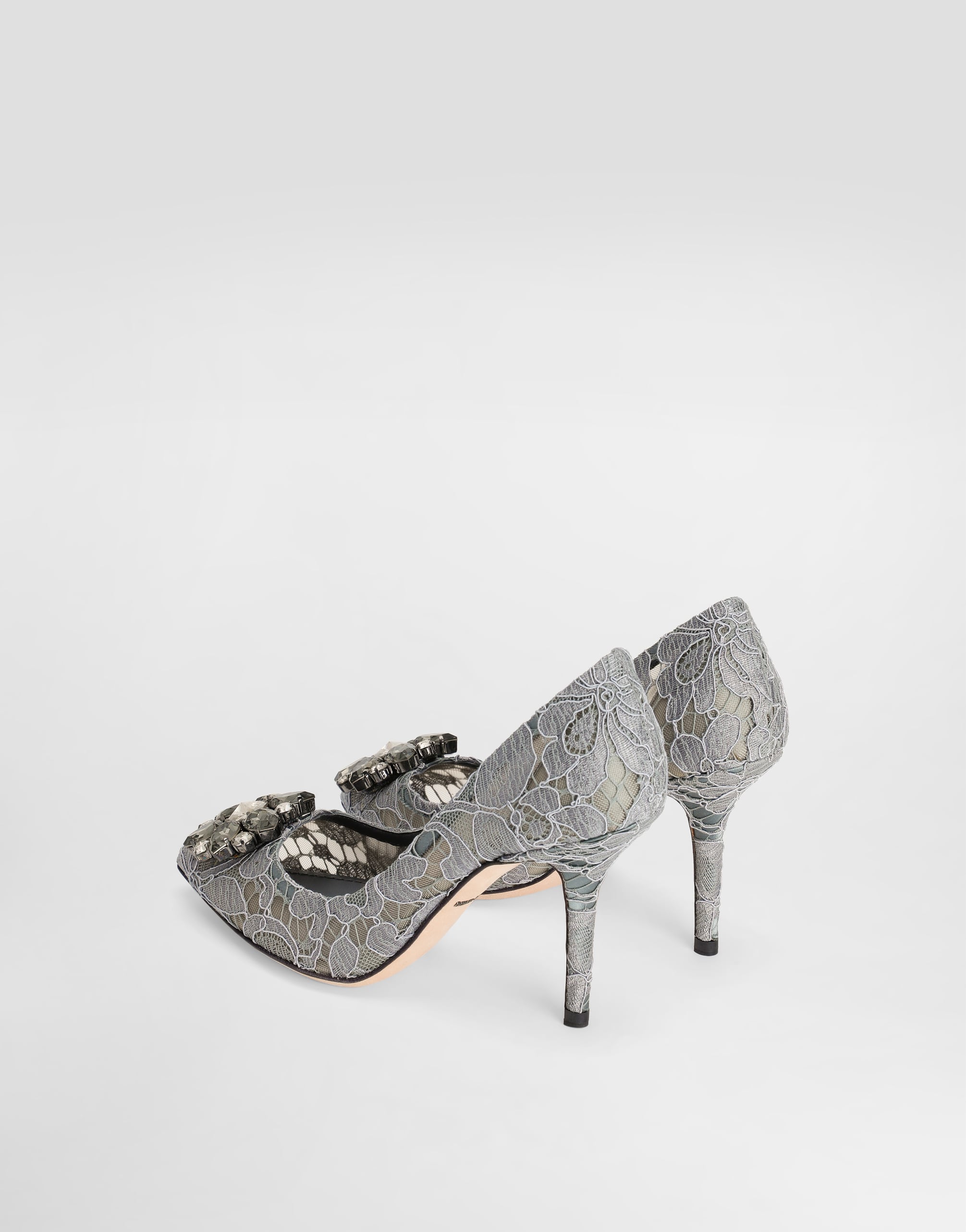  Dolce & Gabbana Pump In Taormina Lace With Crystals - Femme Escarpins Et Slingbacks Gris Dentelle 40.5 