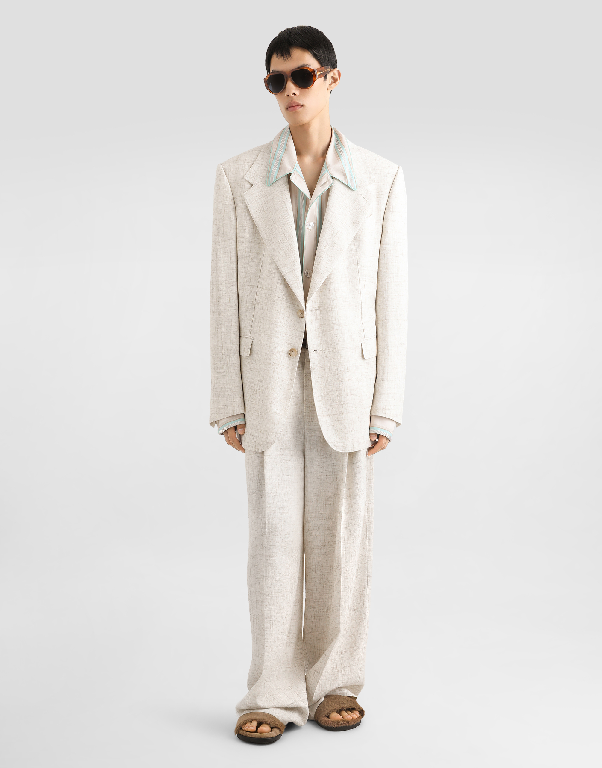  Dolce & Gabbana Single-breasted Tweed-effect Linen And Viscose Jacket - Mann Anzüge Und Blazer Beige 44 