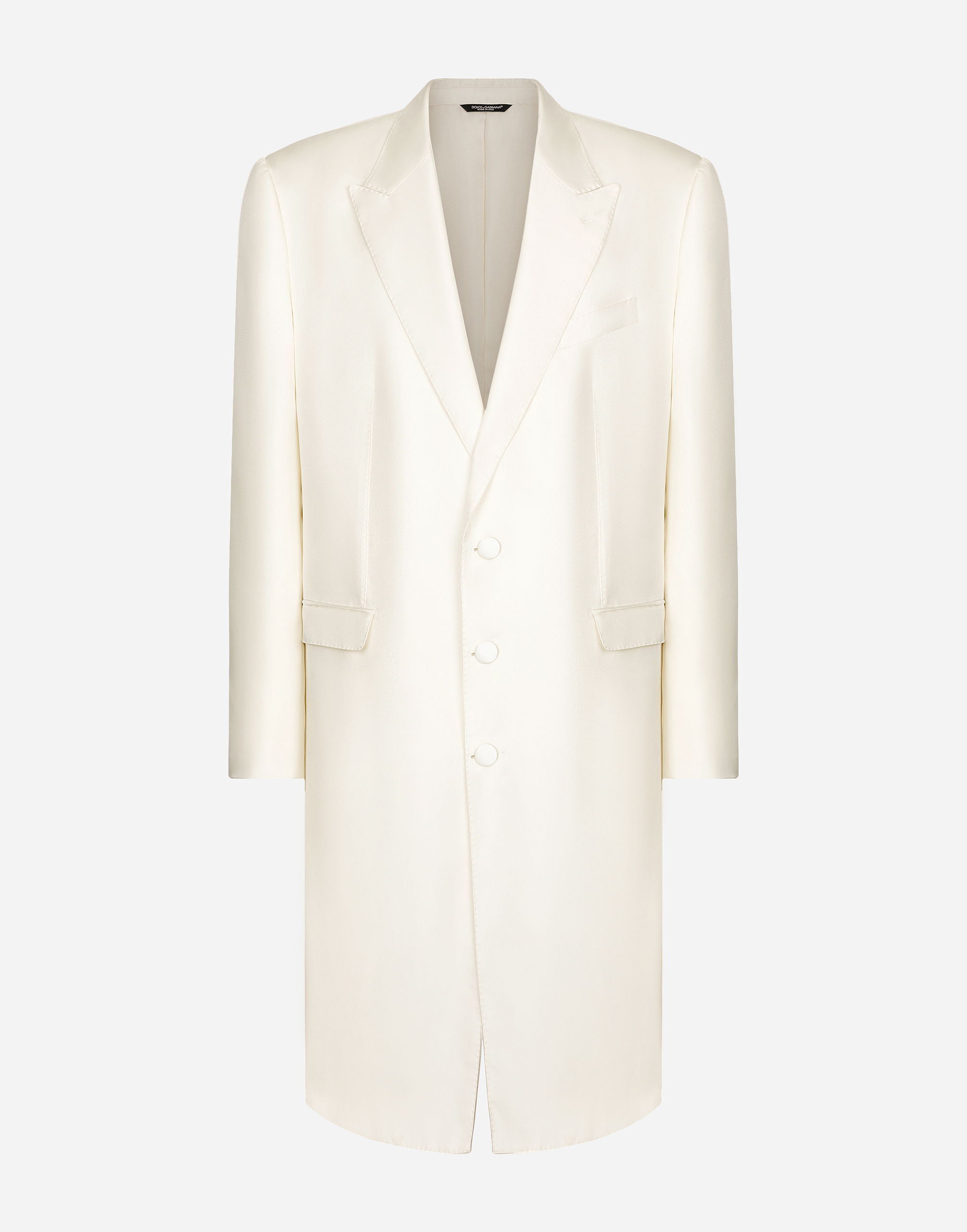 Dolce & Gabbana Single-breasted Silk Twill Coat - Man Coats And Jackets White