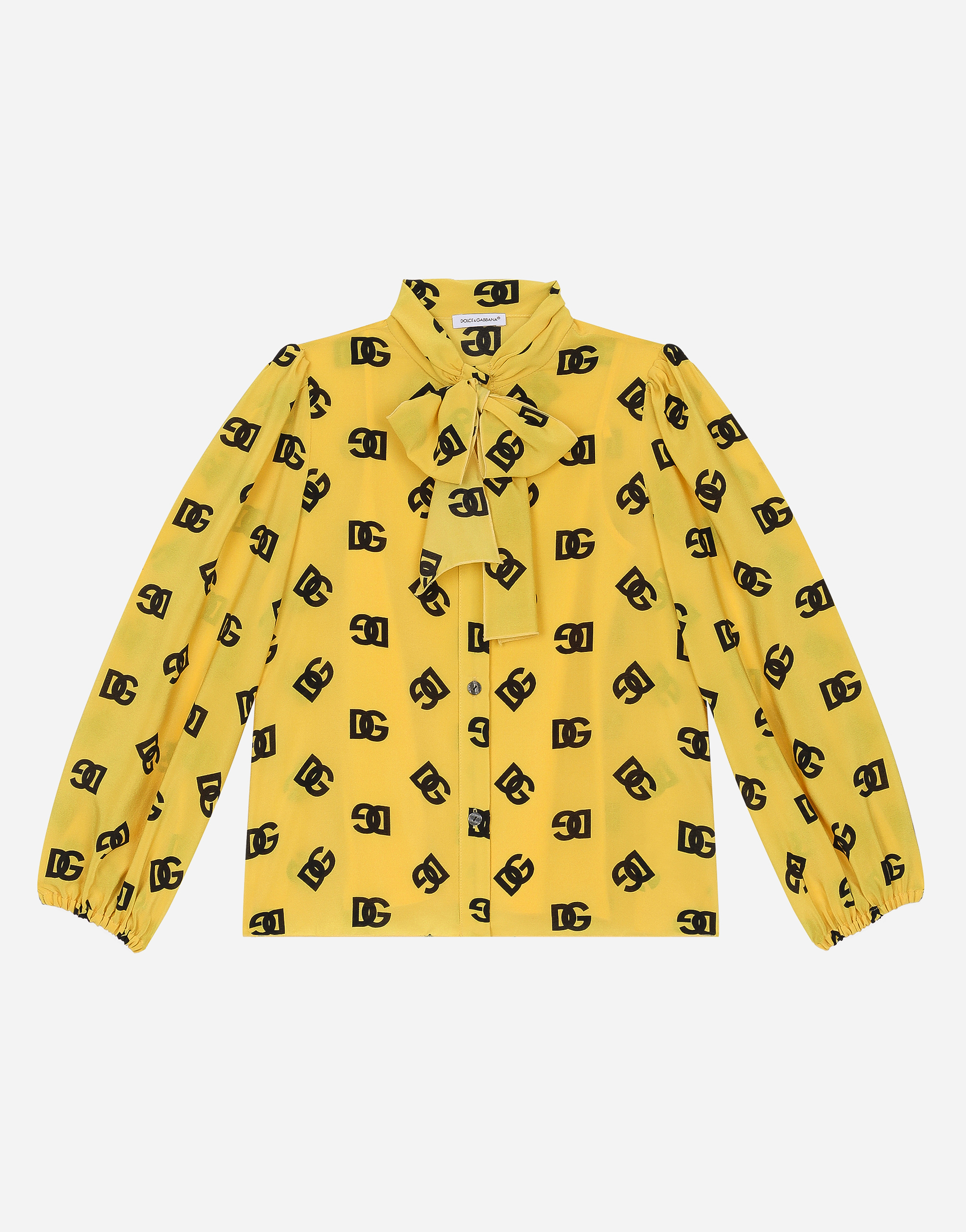 Dolce & Gabbana Dg-print Pussy-bow Shirt In Giallo