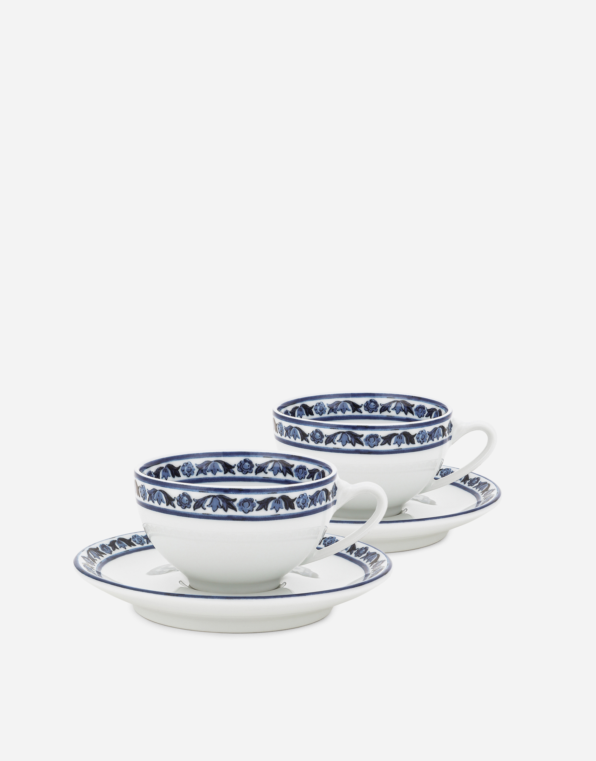 Dolce & Gabbana Set 2 Porcelain Espresso Cups With Saucers In Multicolor