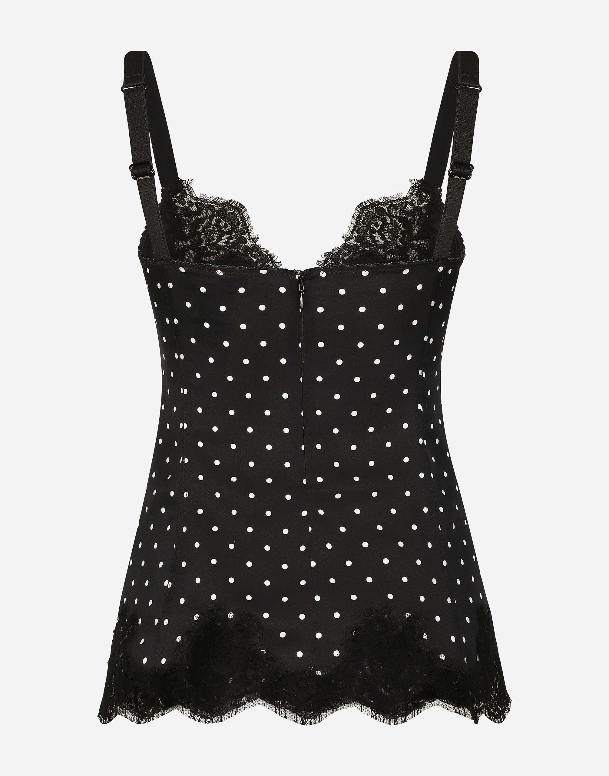 Dolce & Gabbana Silk Lingerie-style Top With Polka-dot Print And Lace Detailing In プリ