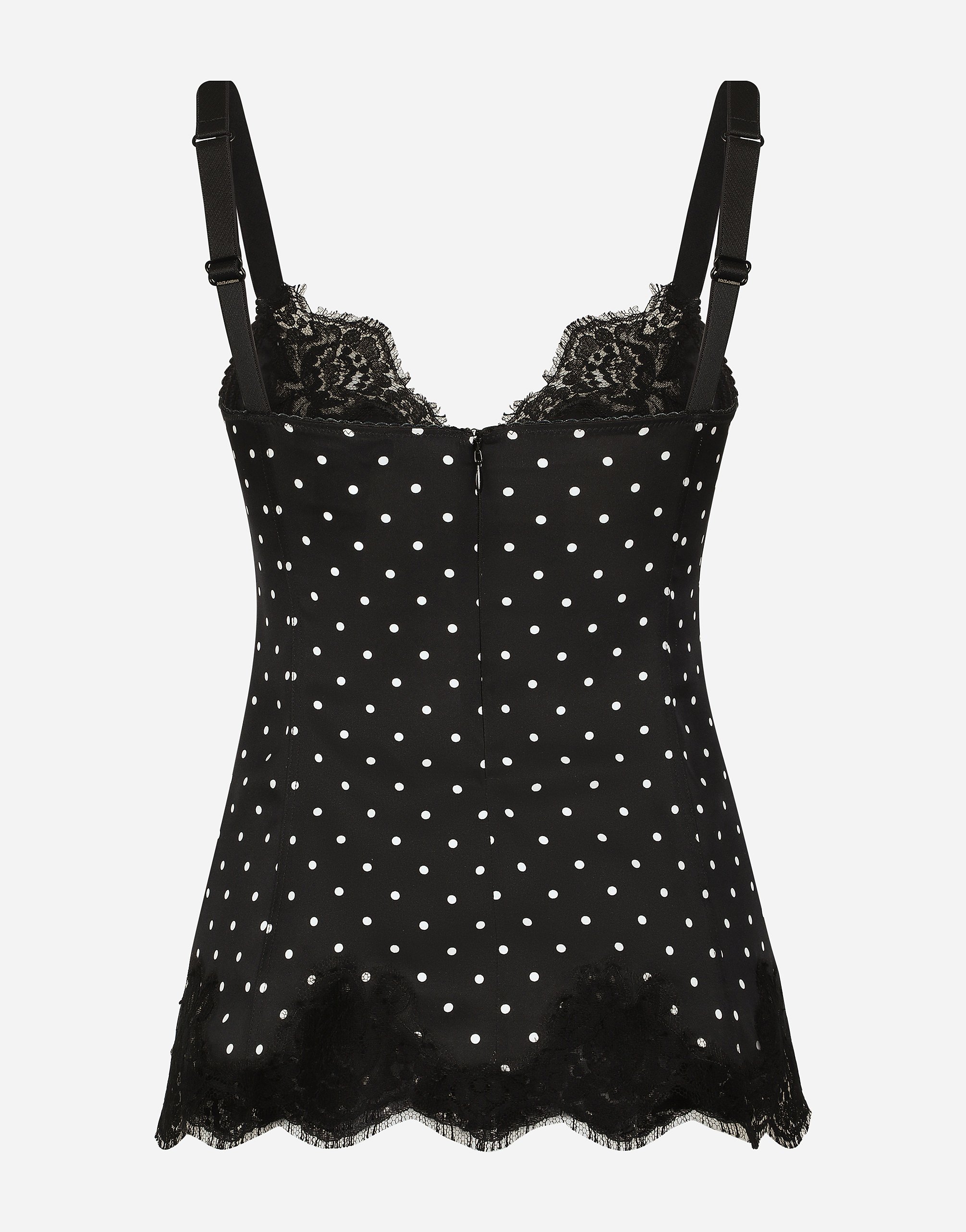 Dolce & Gabbana Silk Lingerie-style Top With Polka-dot Print And Lace Detailing In プリ