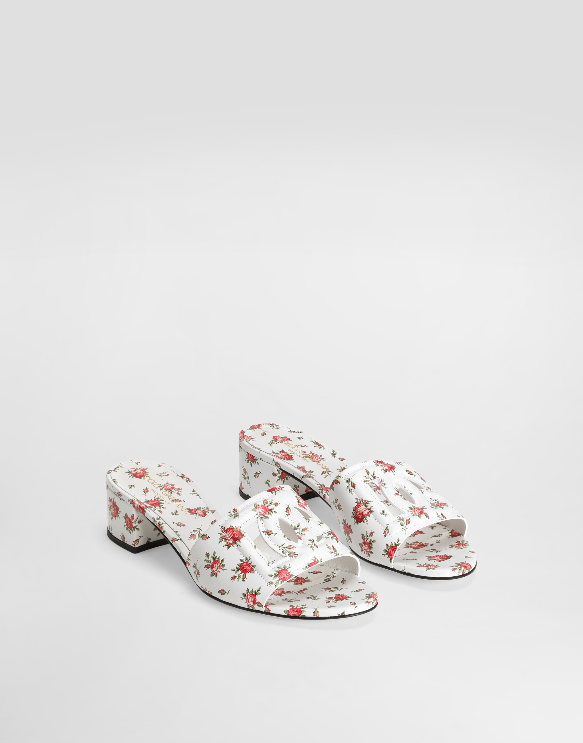  Dolce & Gabbana Printed Calfskin Mules With Little Roses Print - Frau Pantoletten Und Mules Multicolor 37.5 