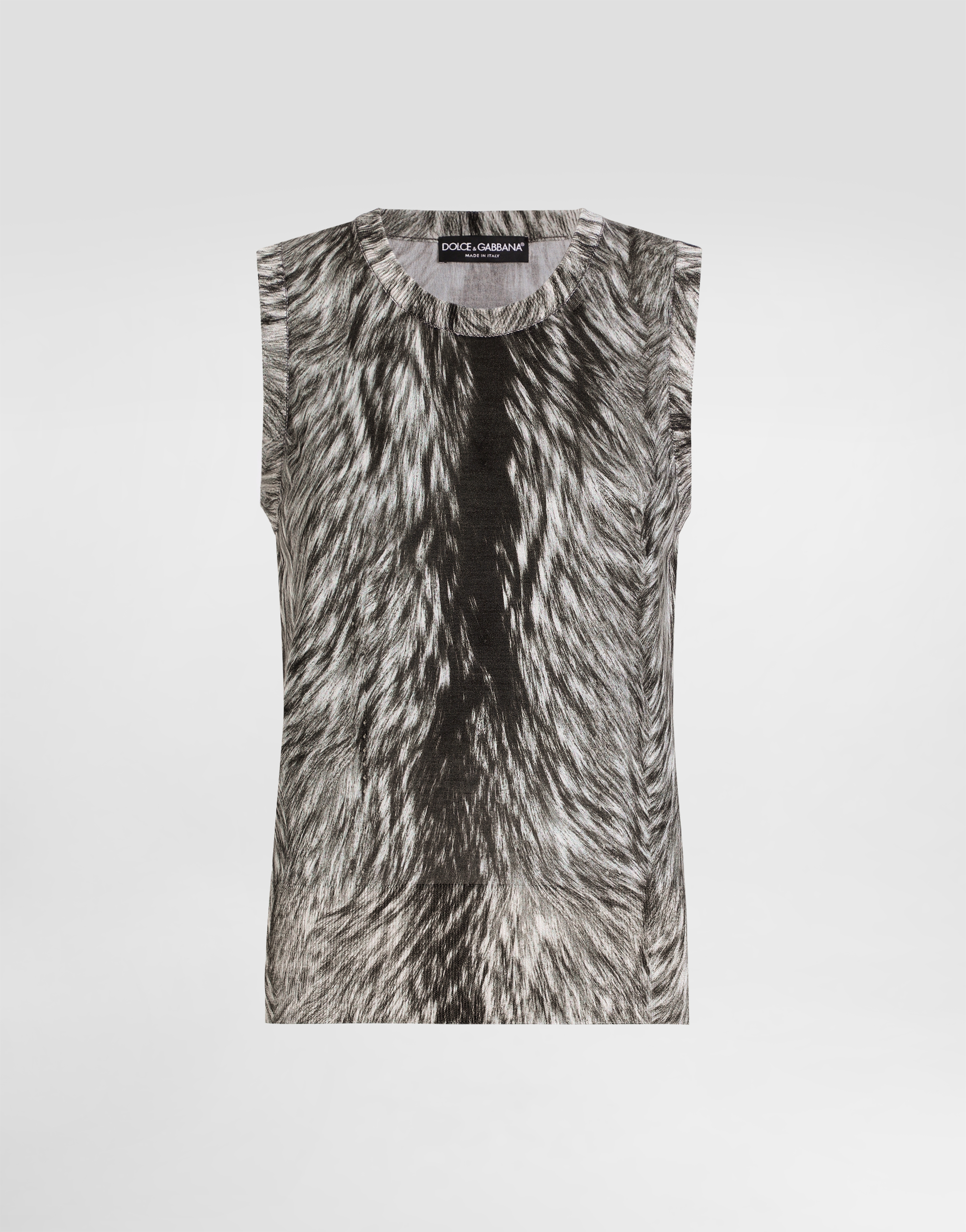 Dolce & Gabbana Fur-print Tank Top In Grey