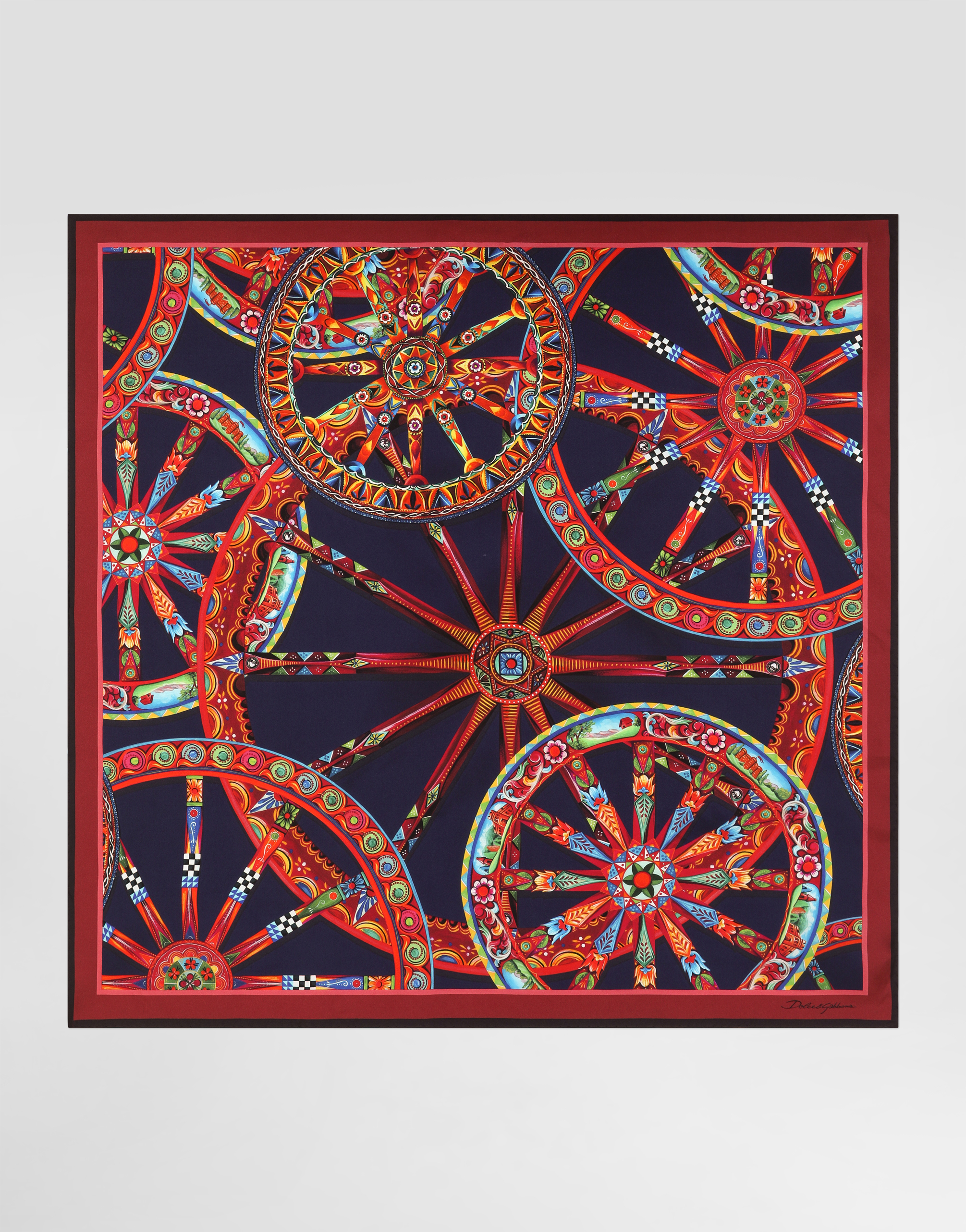  Dolce & Gabbana Foulard 90x90 In Twill Di Seta Stampa Carretto - Uomo Sciarpe E Foulard Multicolore Pz 