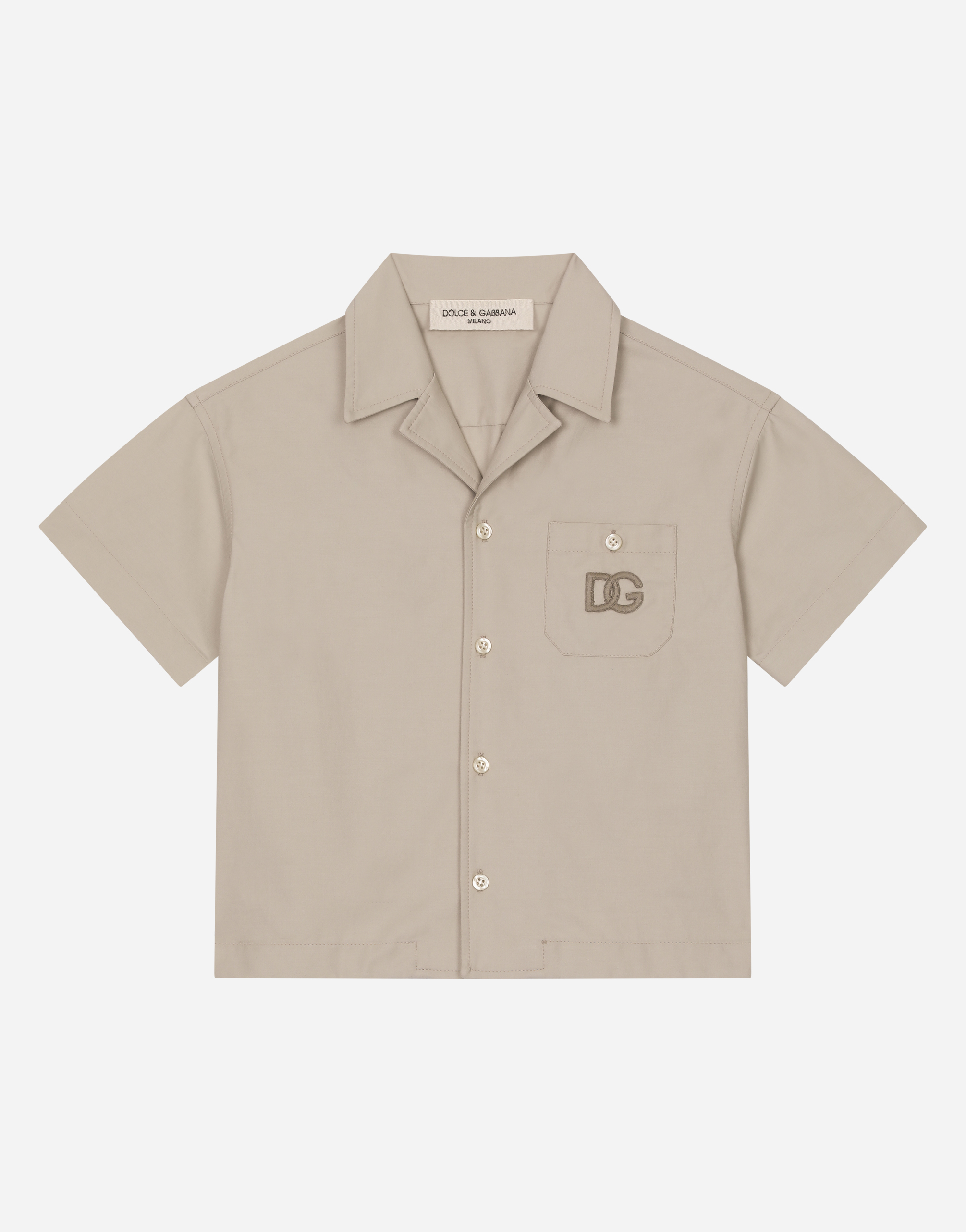Dolce & Gabbana Kids' Drill Shirt With Dg Logo Patch In Beige