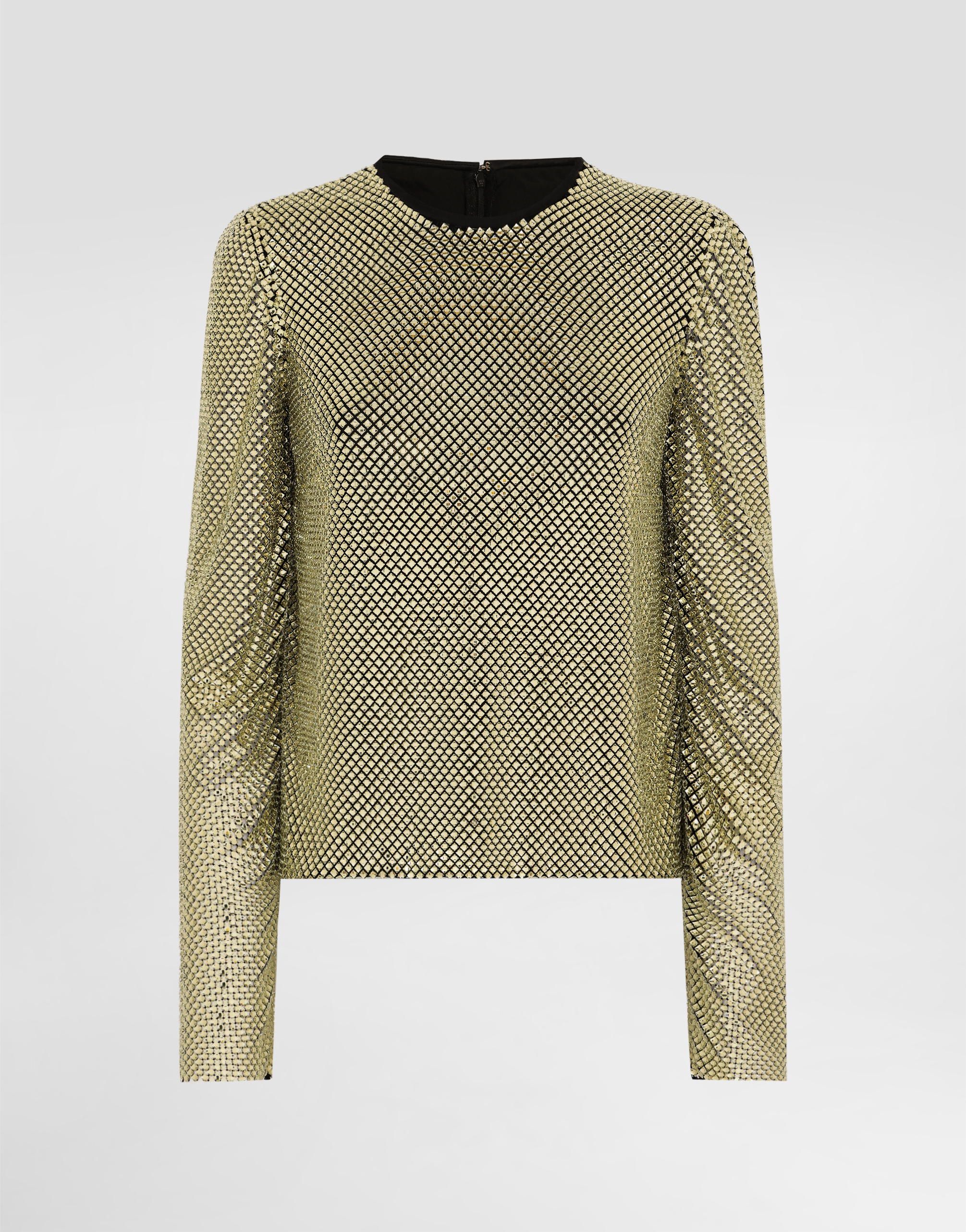 Dolce & Gabbana Crystal-mesh Long-sleeve Top In Gold