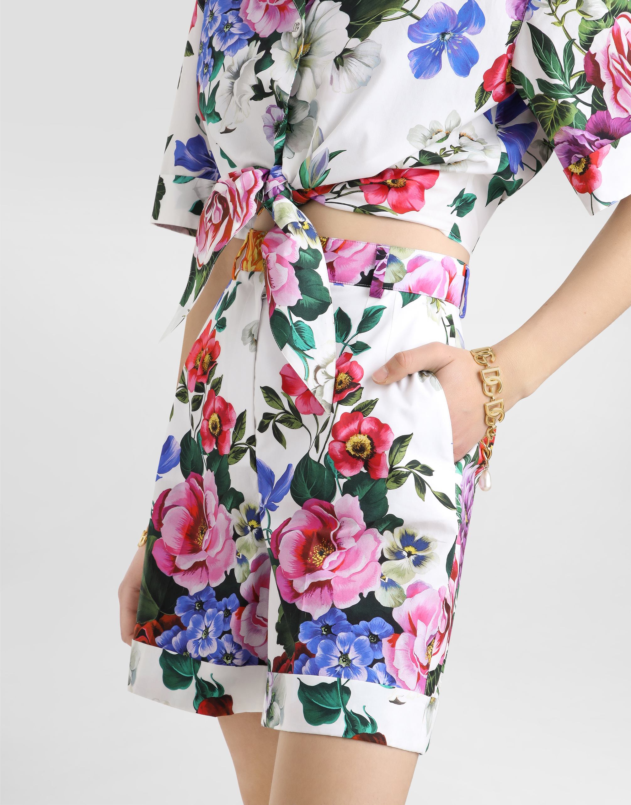 Dolce & Gabbana Multicolor Bermuda Shorts With All-over Floral Pattern Print In Cotton Woman In Print